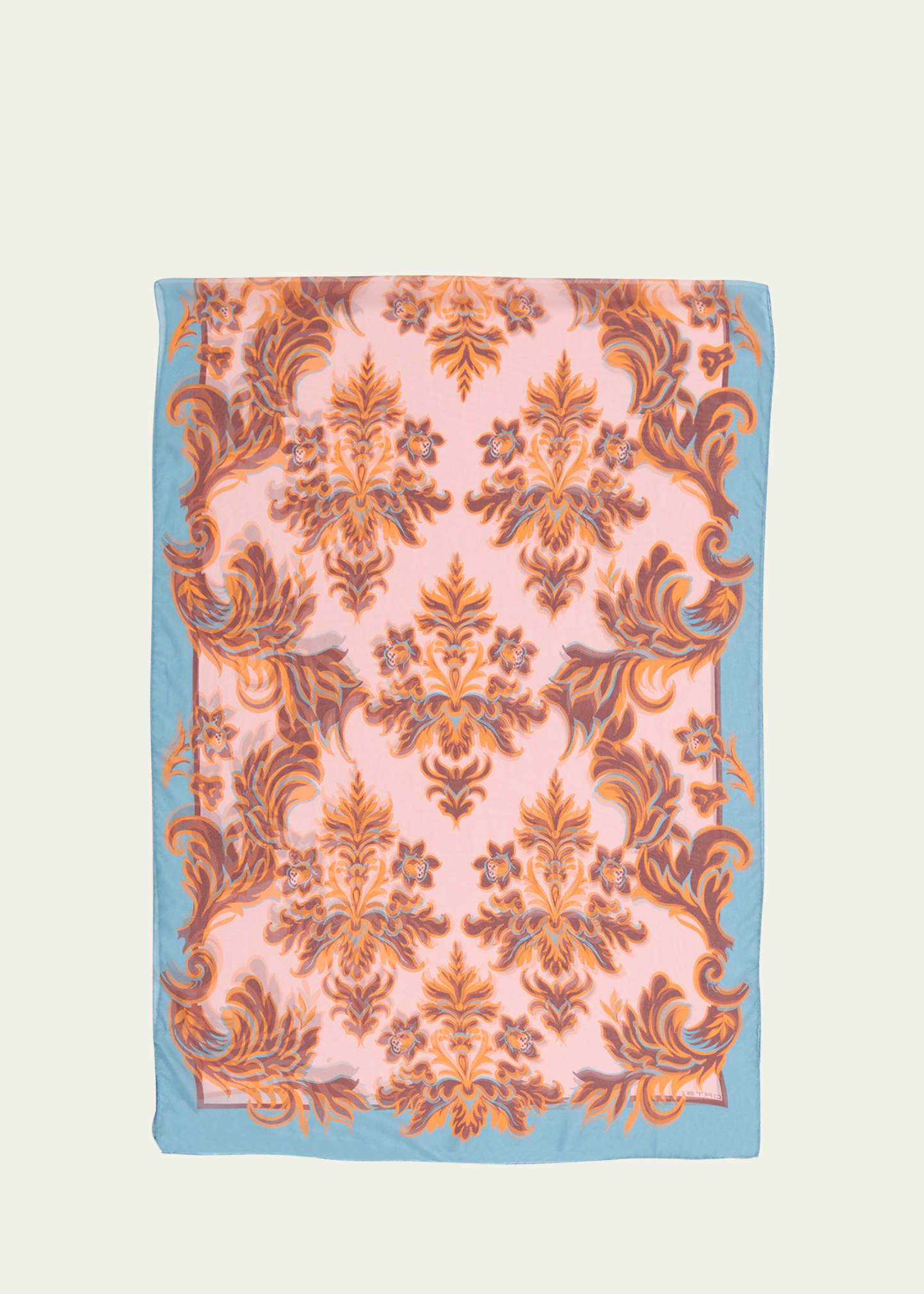 Etro Sheer Patterned Silk Scarf In Print On Pink Bas