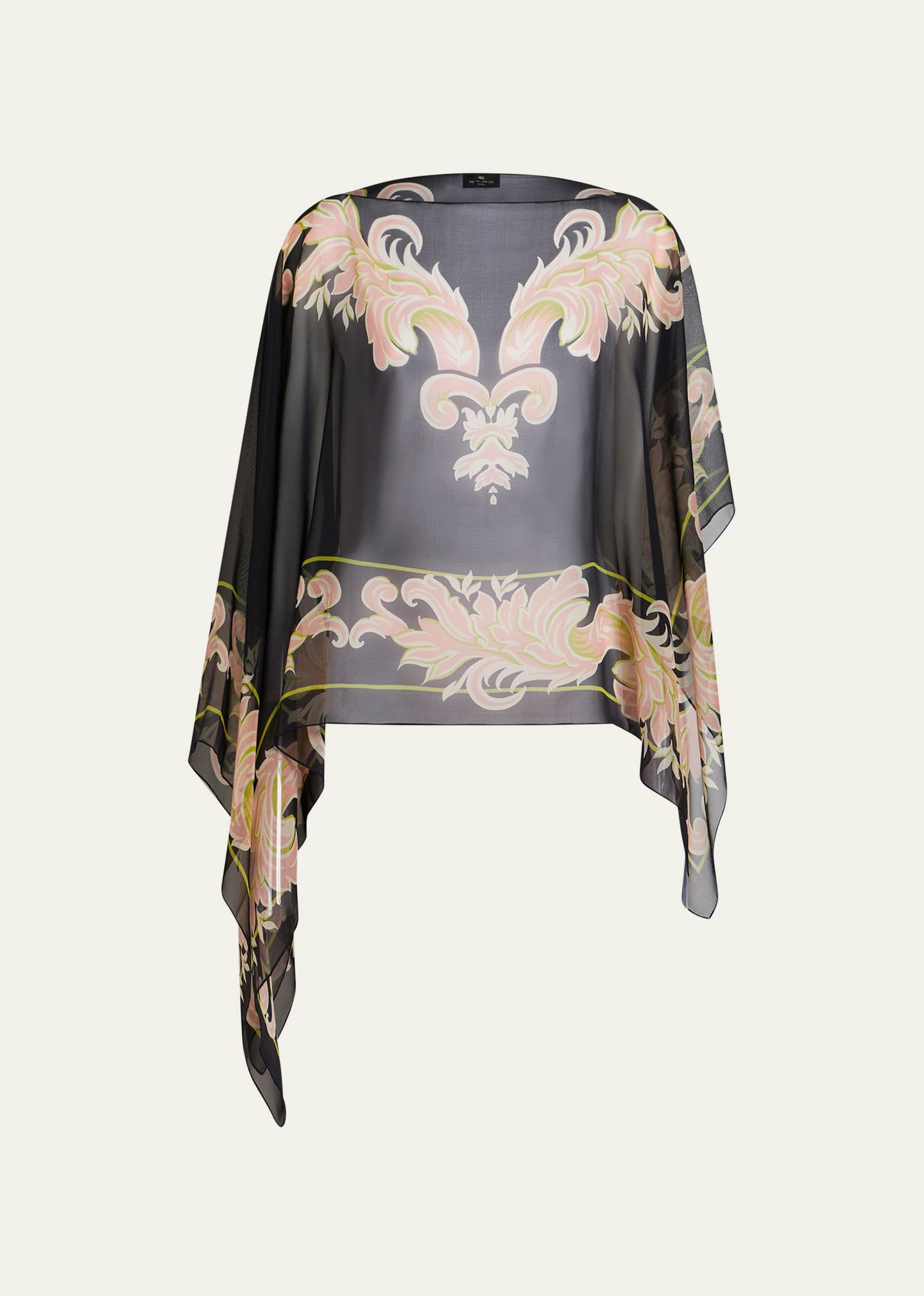 Shop Etro Patterned Sheer Silk Poncho In Print On Black Ba