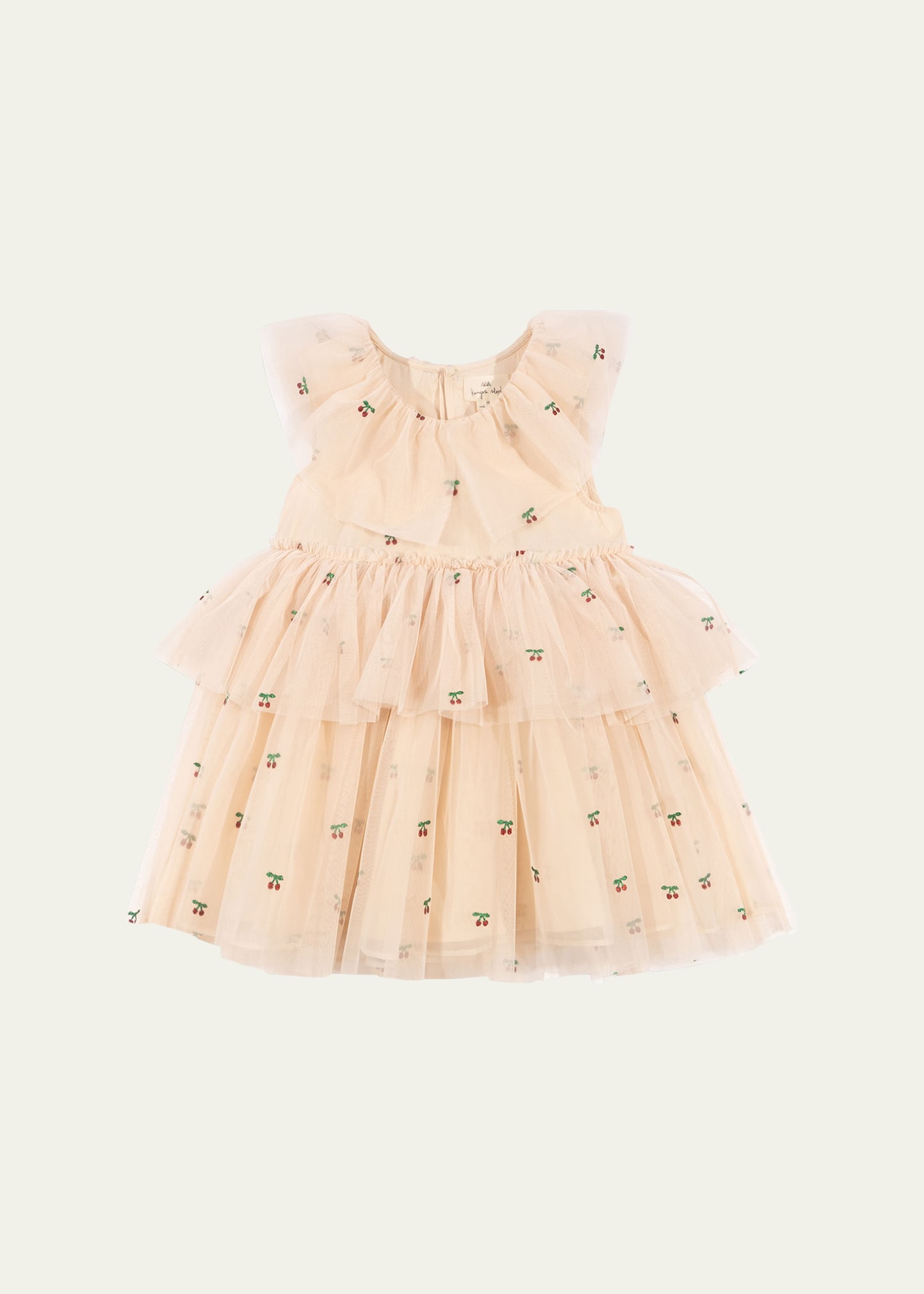 Konges Slojd Kids' Girl's Feya Fairy Tiered Cherry-print Dress In Pink