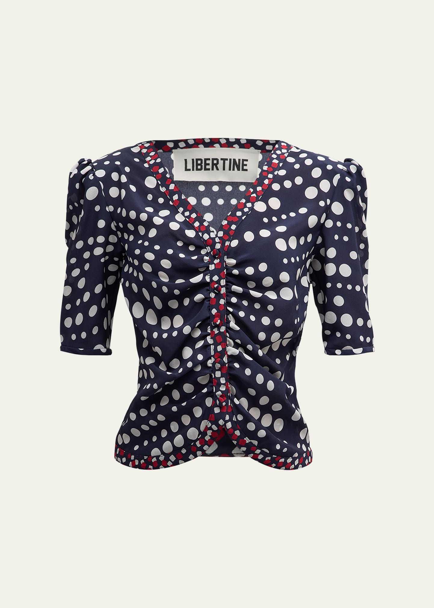 Shop Libertine Dot Dotism Monaco Short-sleeve Button-front Top In Redwhnv