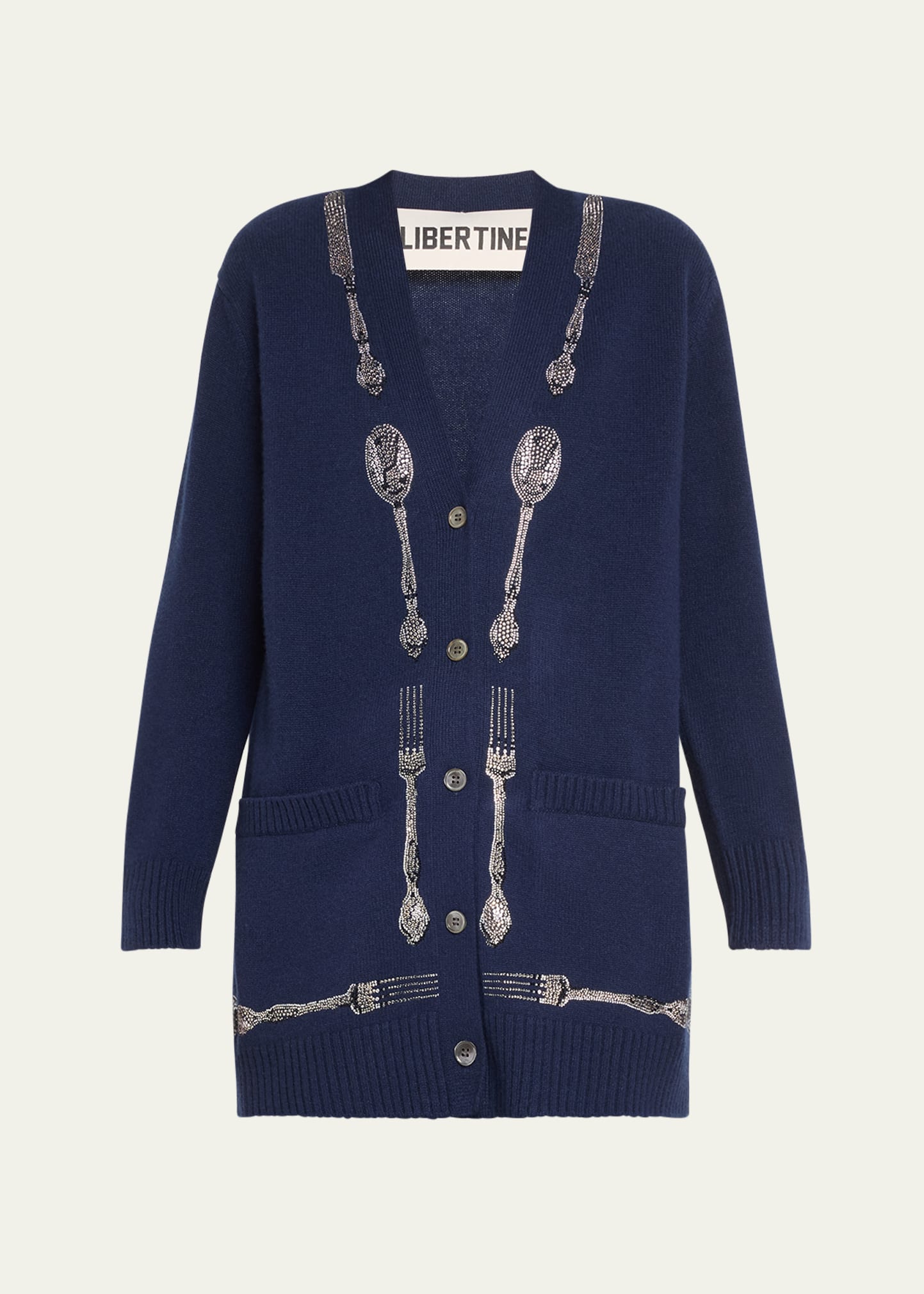 Shop Libertine Michelin Star Crystal Oversized Cashmere Cardigan In Nvy
