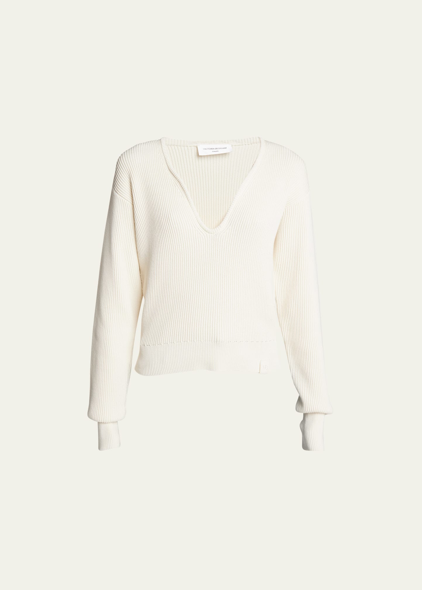 Shop Victoria Beckham Frame Ribbed Shrunken Sweater In Natural