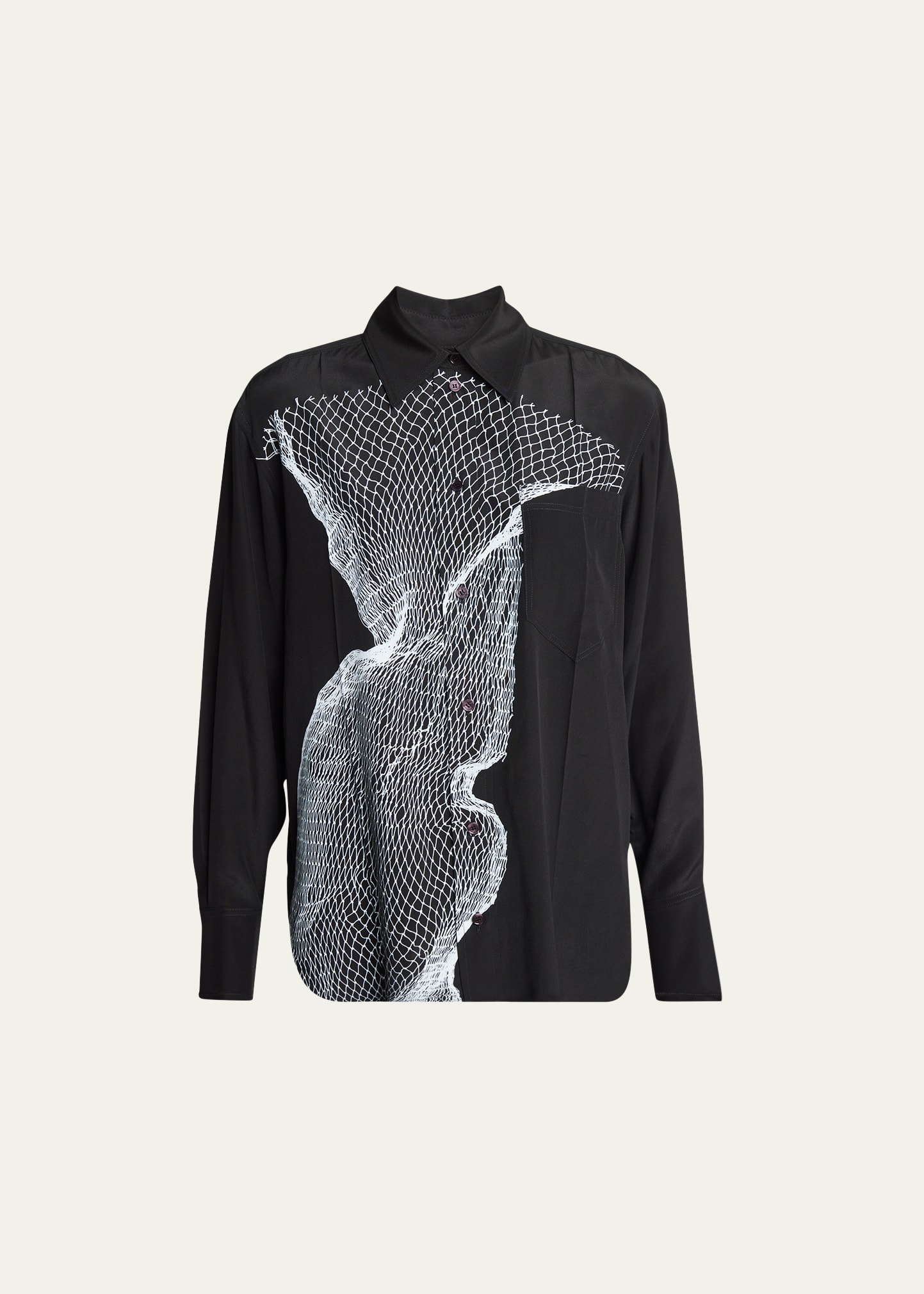 Shop Victoria Beckham Net-print Silk Pajama Shirt In Black/white