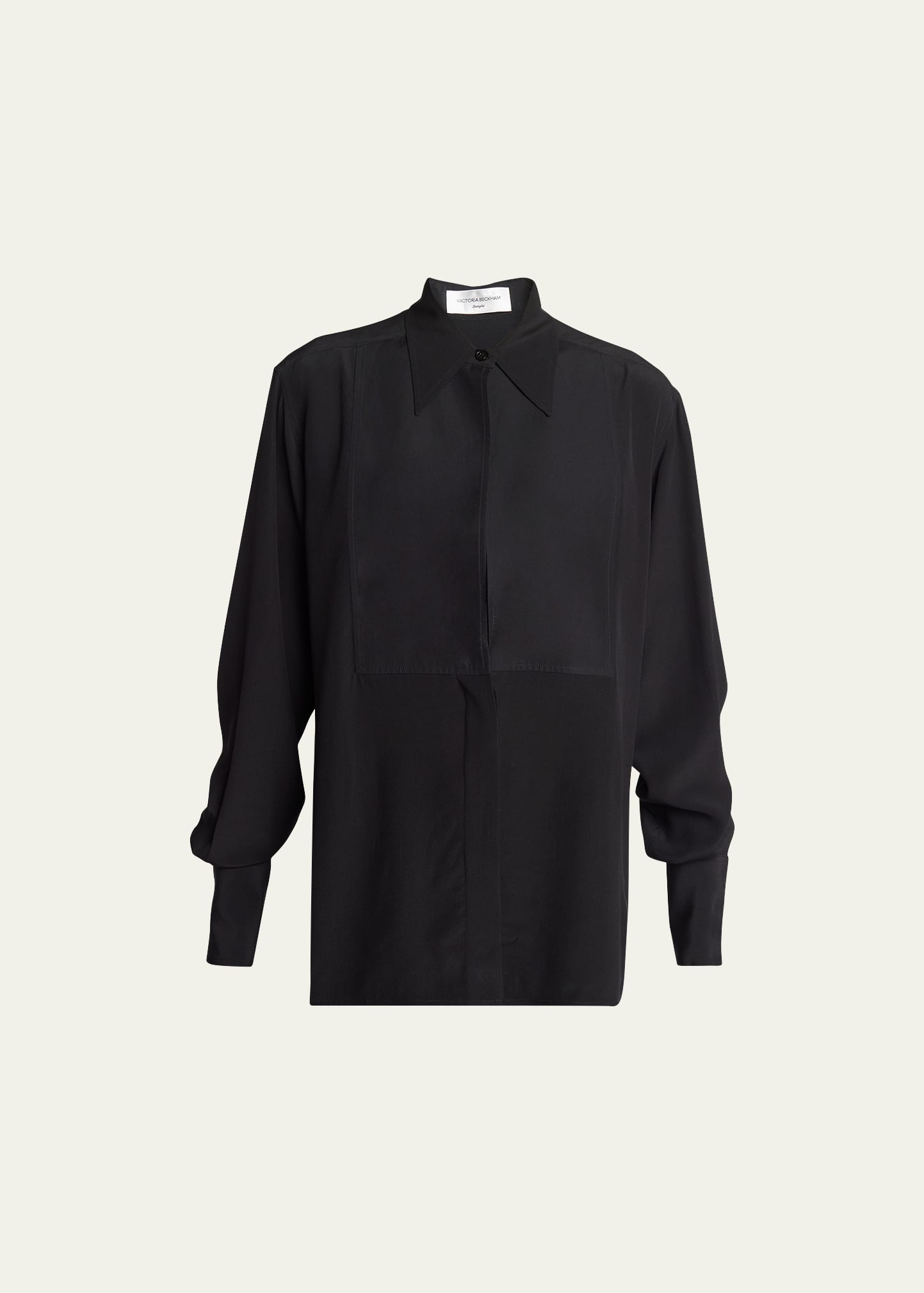 Shop Victoria Beckham Contrast Bib Button Down Silk Blouse In Black
