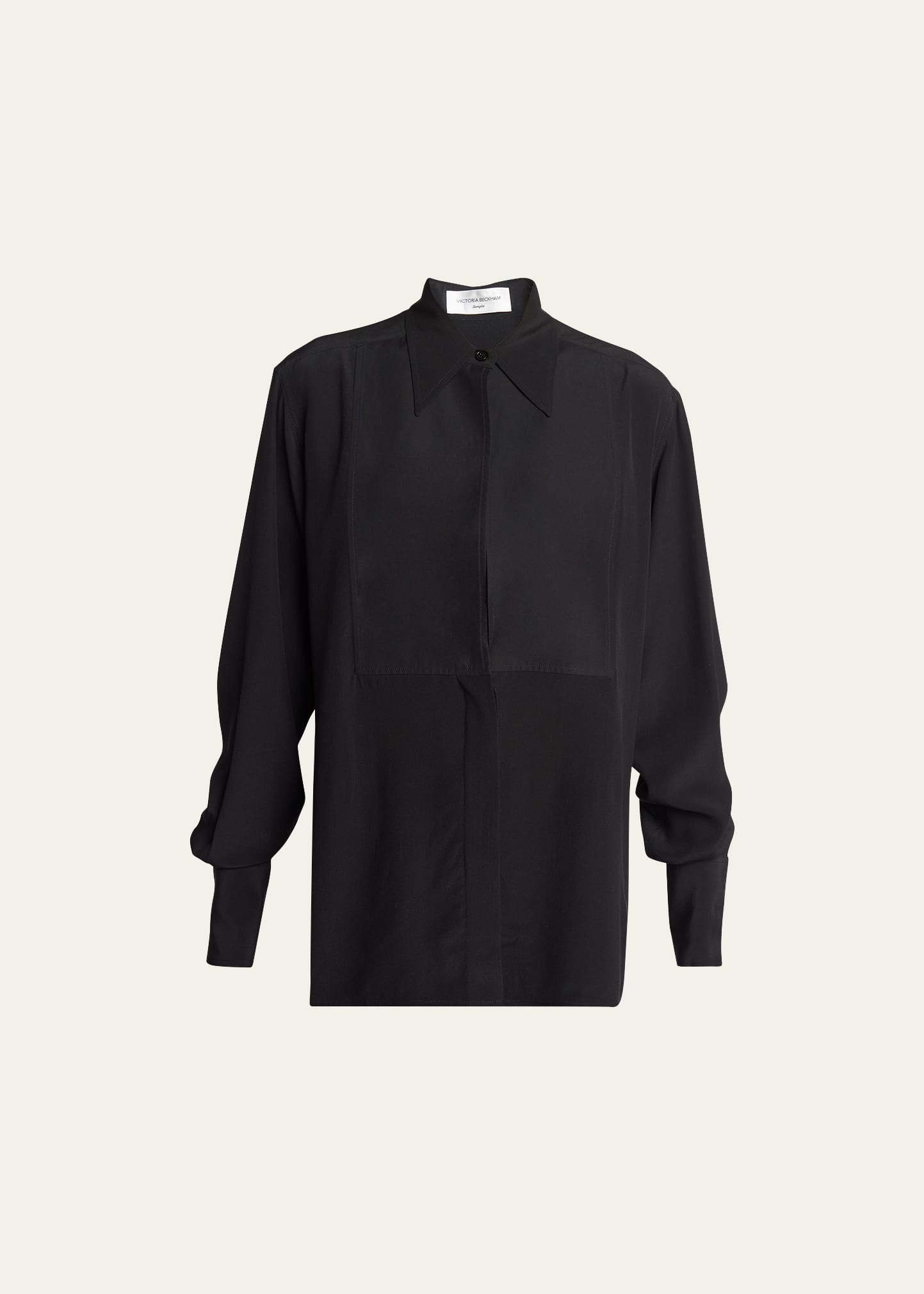 Victoria Beckham Contrast Bib Button Down Silk Blouse In Black