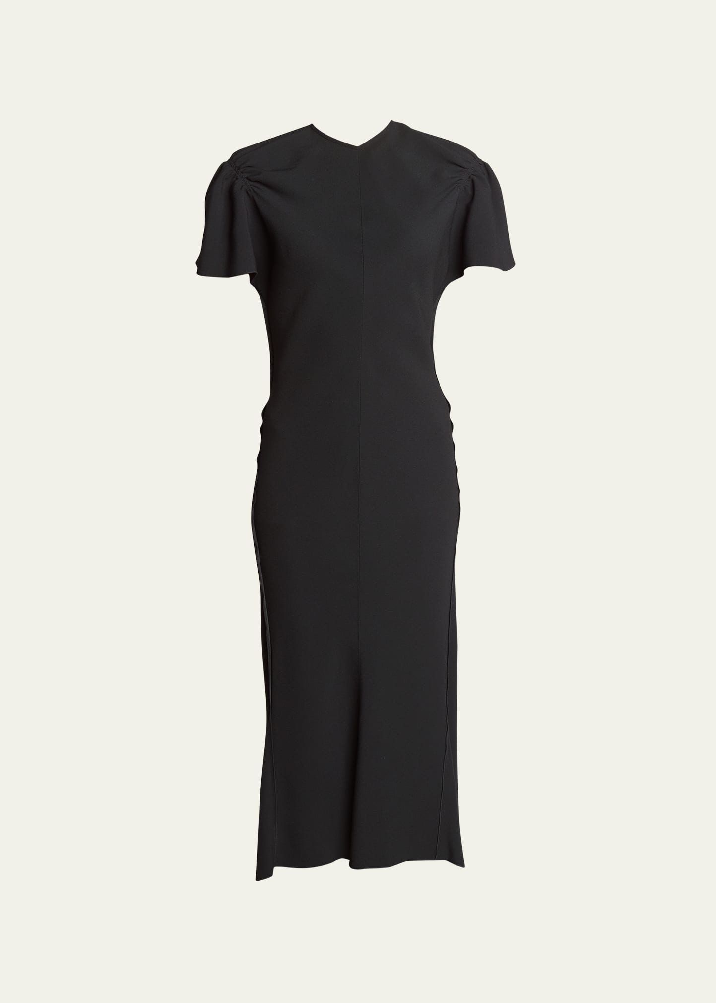 Victoria Beckham Gathered-sleeve High-low Midi Dress In Black