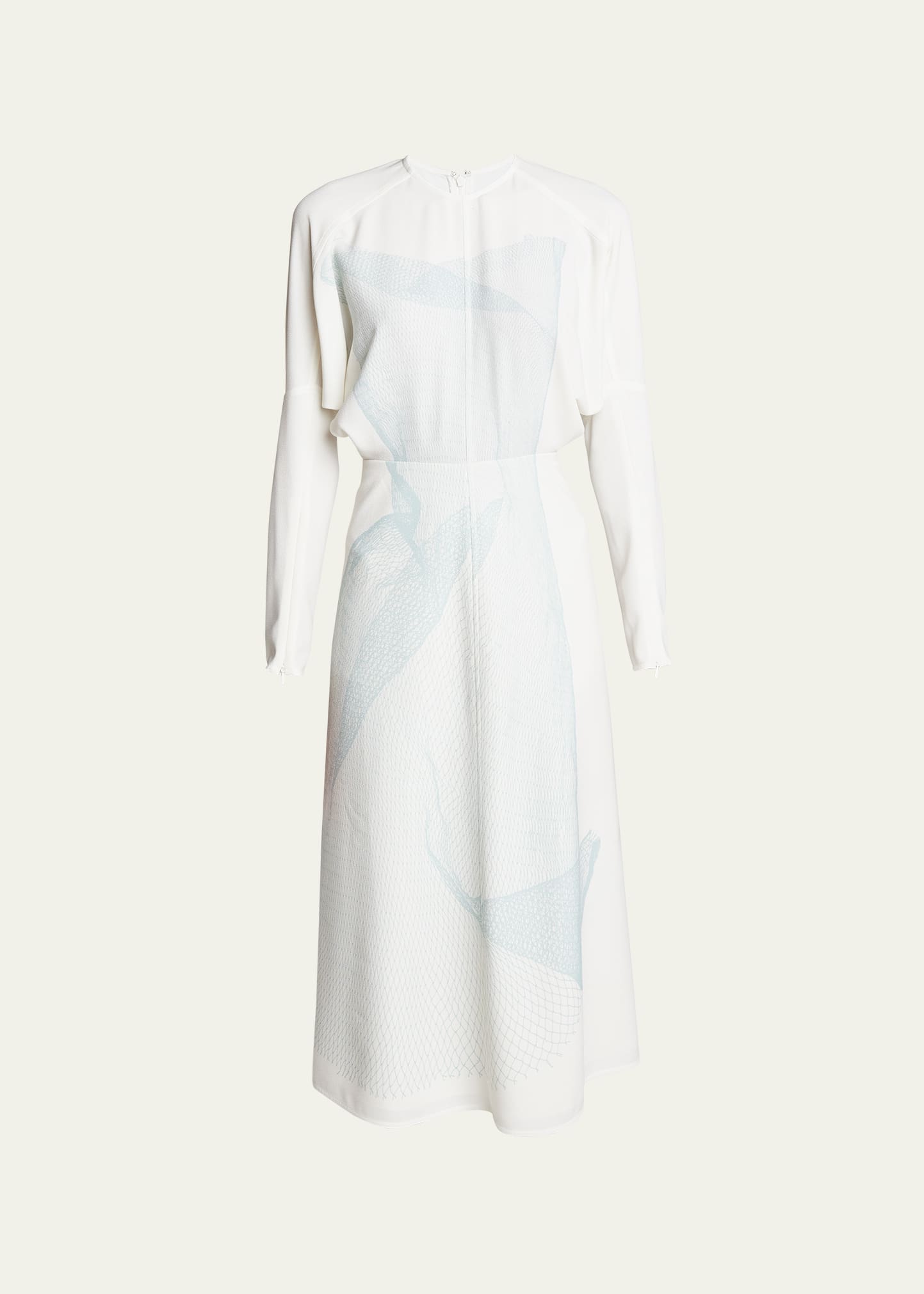 Victoria Beckham Abstract Long Dolman-sleeve Midi Dress In White/vpr Blue