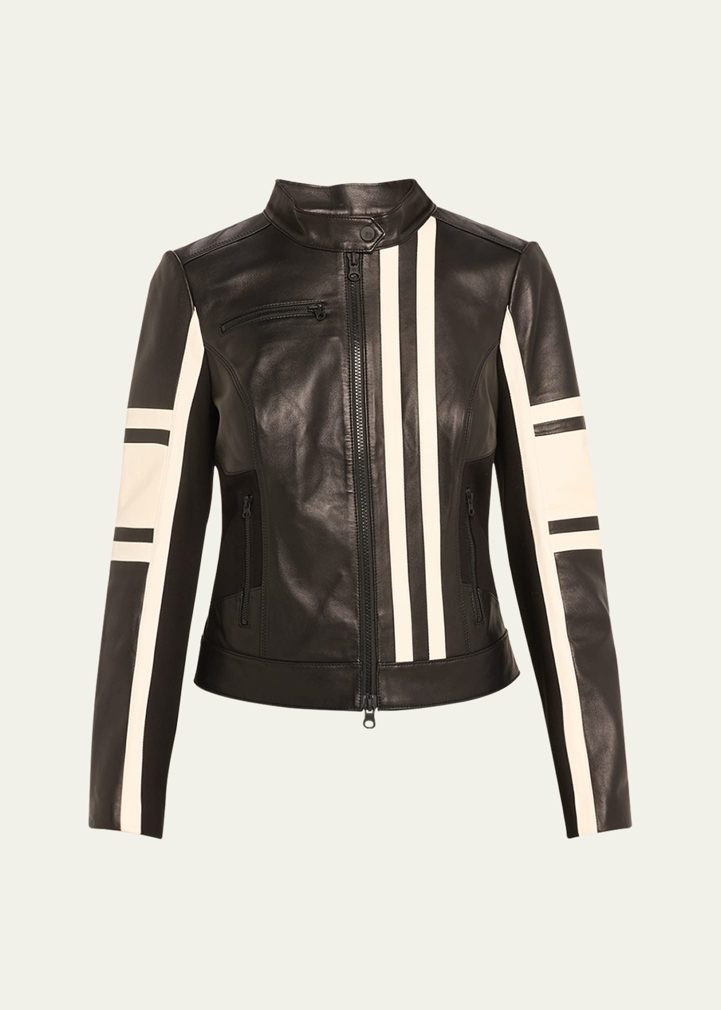 Shop Blanc Noir Claudine Leather Racer Jacket In Black