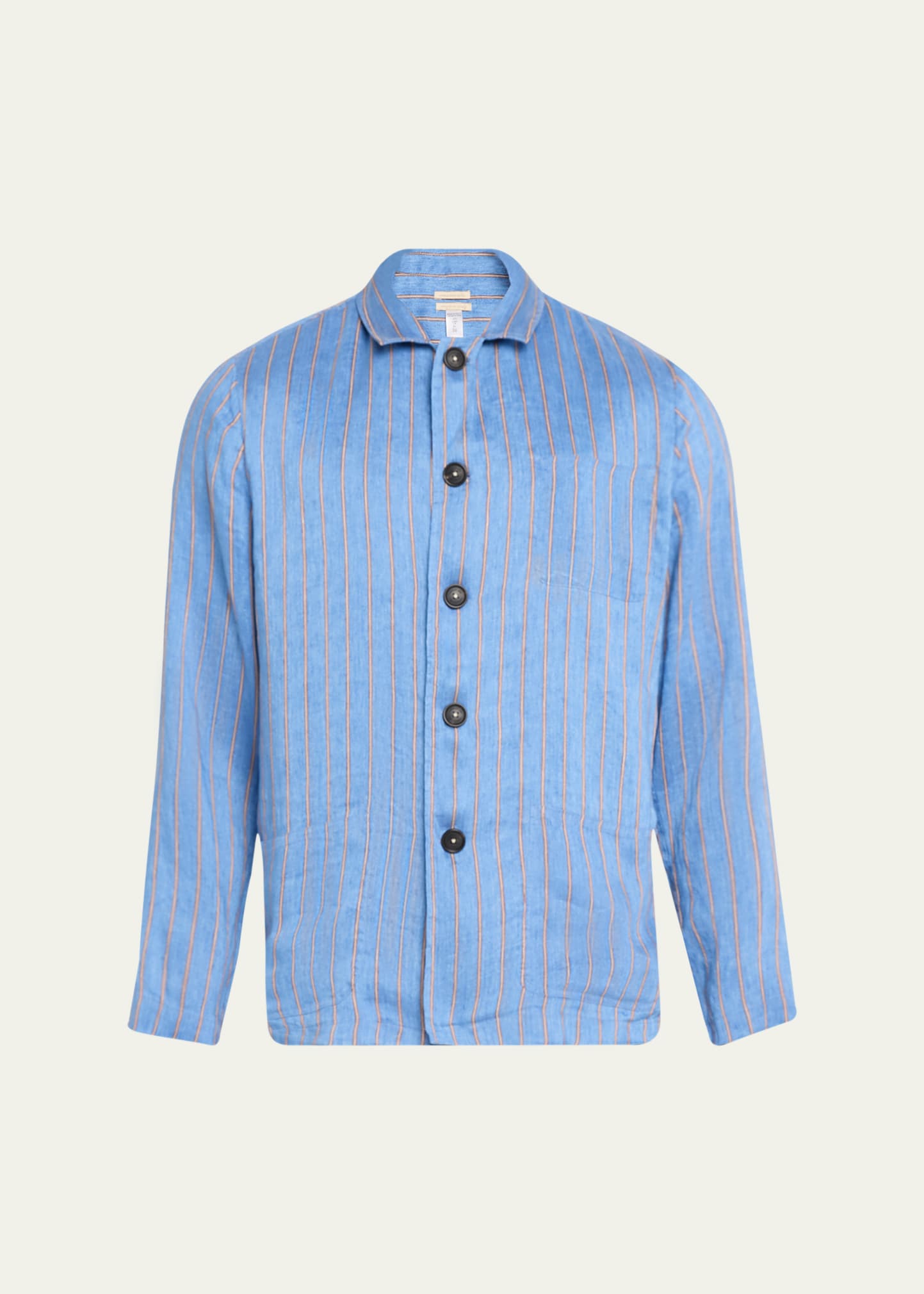 Shop Massimo Alba Men's Linen-silk Stripe Shirt Jacket In Cerulean