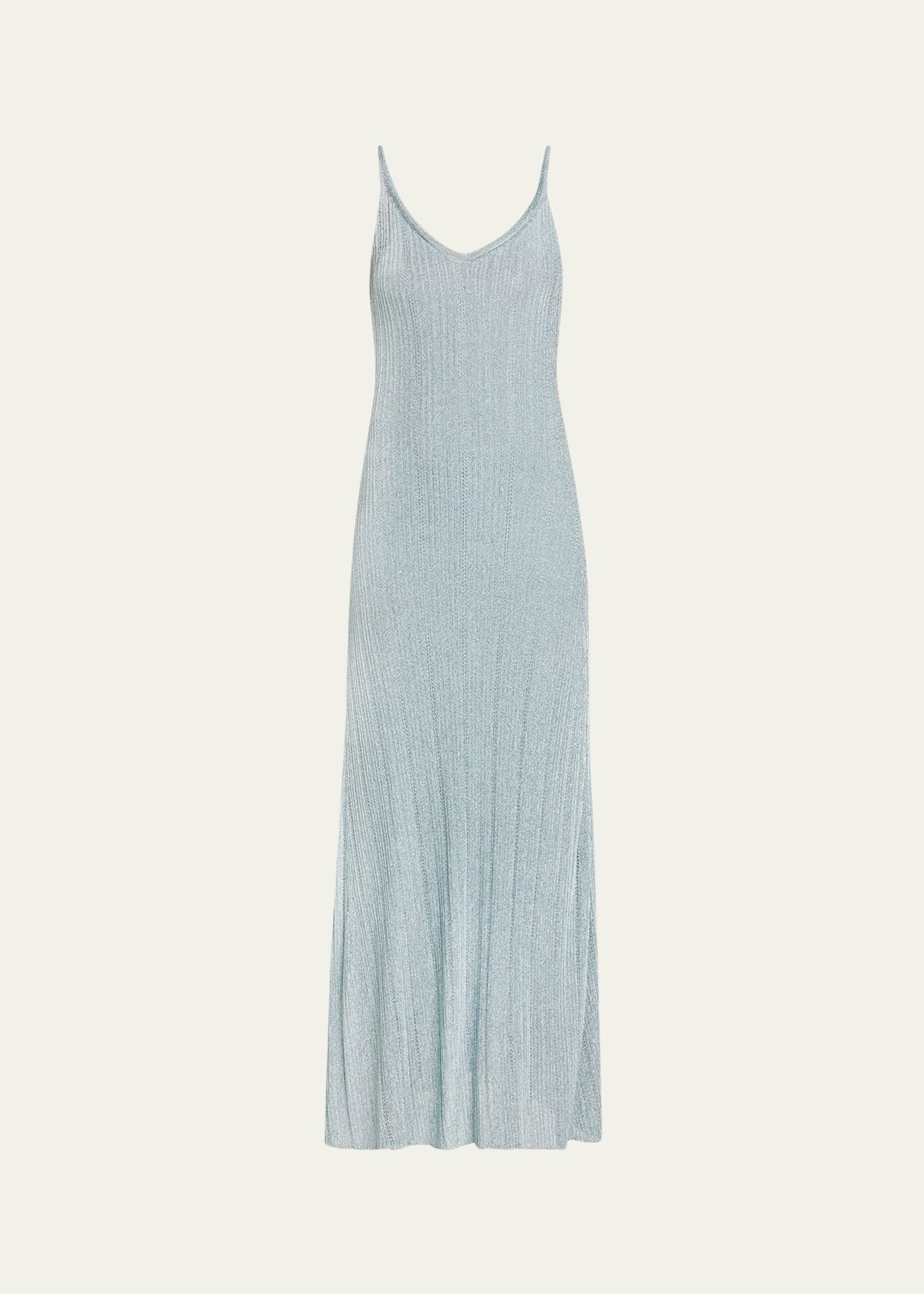 Shop Adam Lippes Metallic Ribbed Cami Maxi Dress In Pale Blue