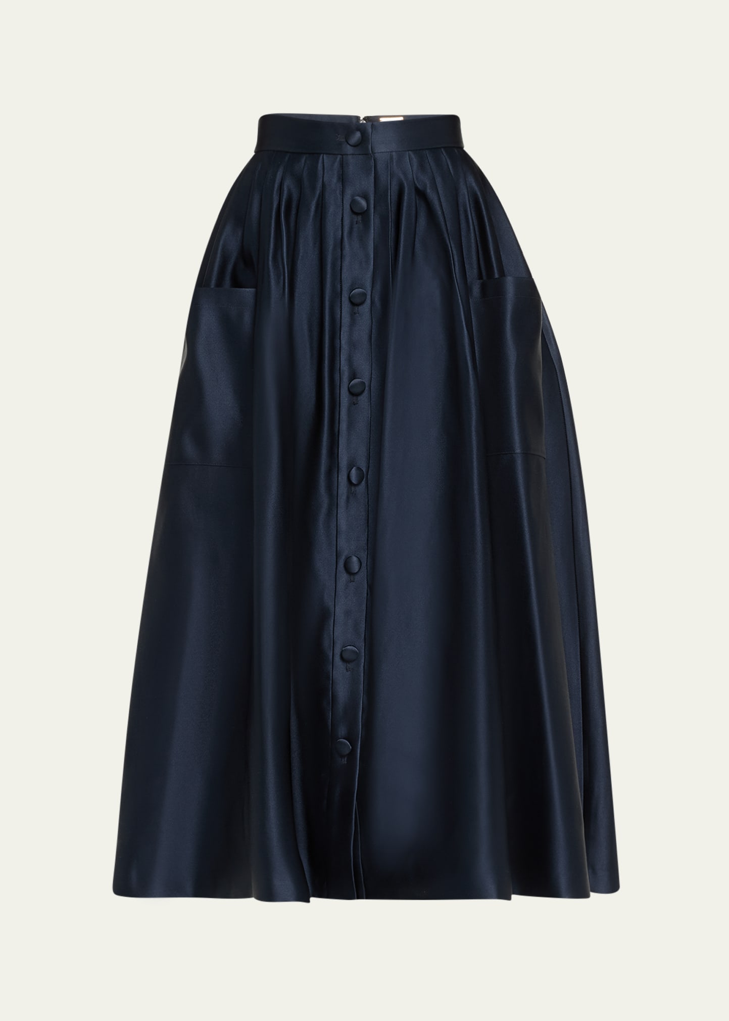 Shop Adam Lippes Duchess Satin Full Maxi Skirt In Midnight
