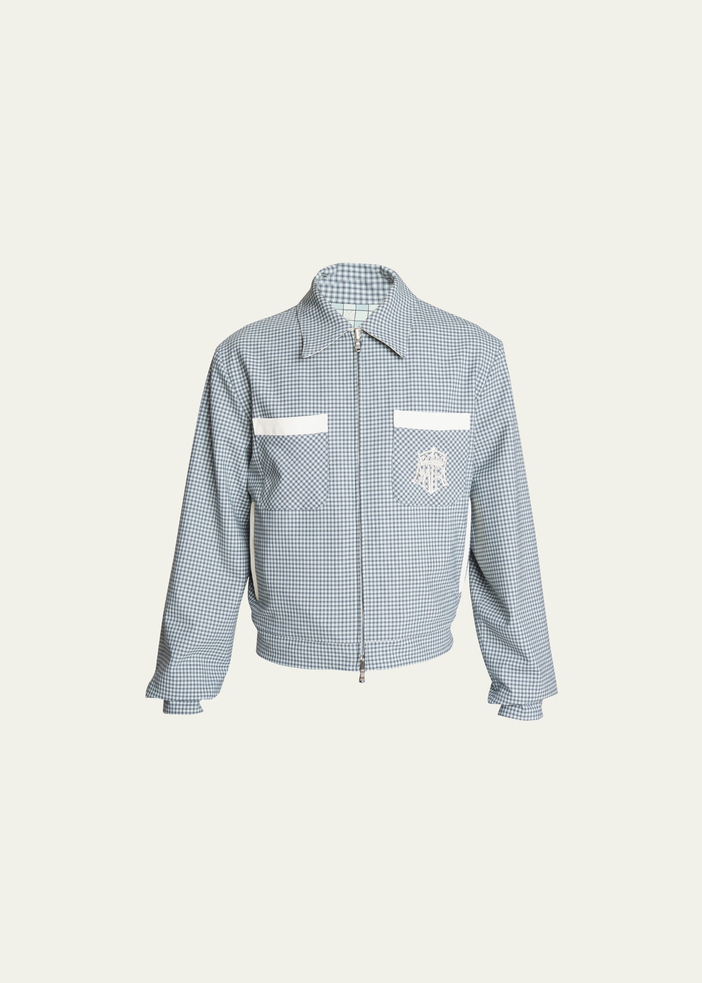 Shop Amiri Men's Reversible Check Blouson Jacket In Seagrass