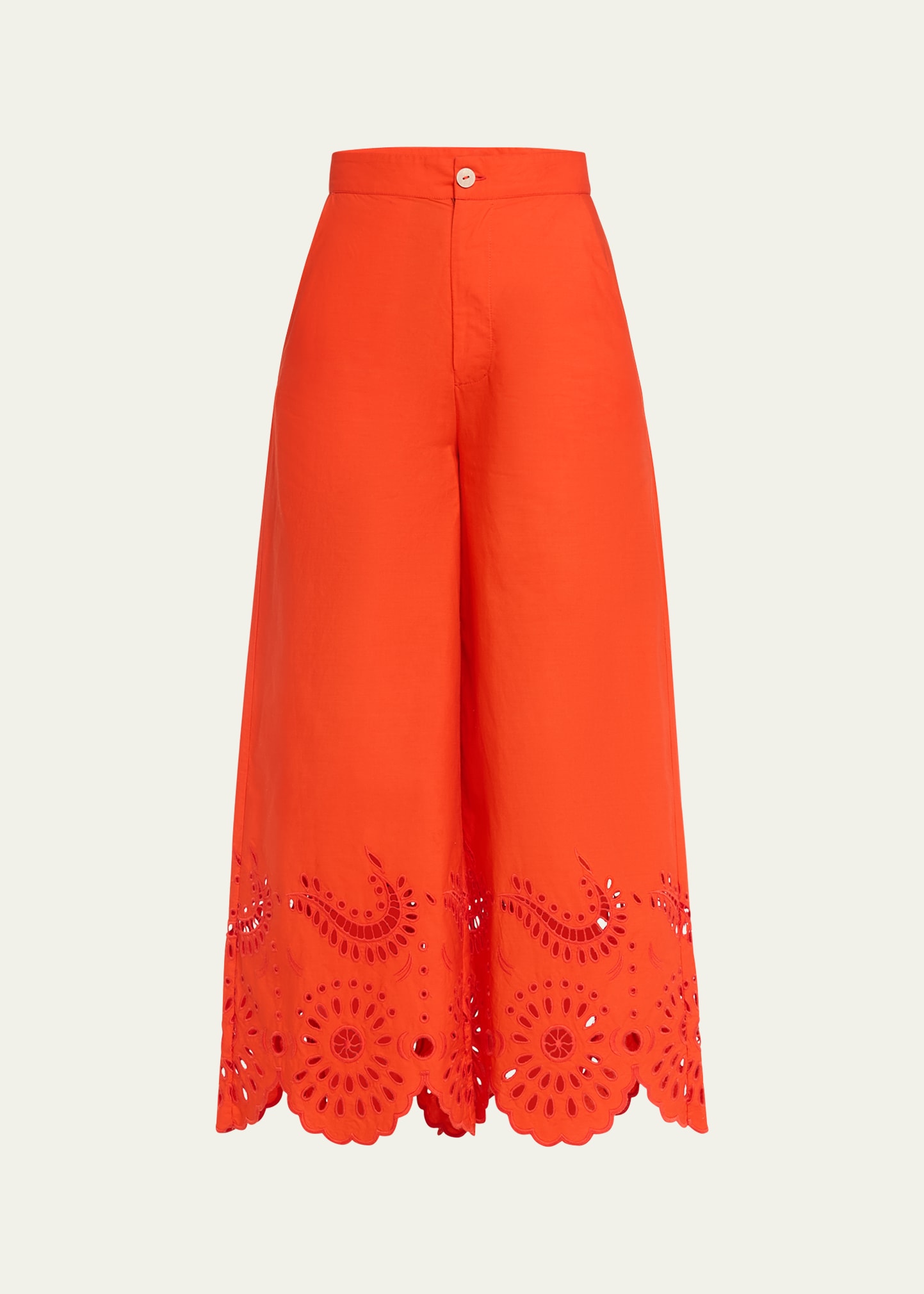 Figue Ramona Cutout Wide-leg Scallop Cropped Pants In Sunset Red