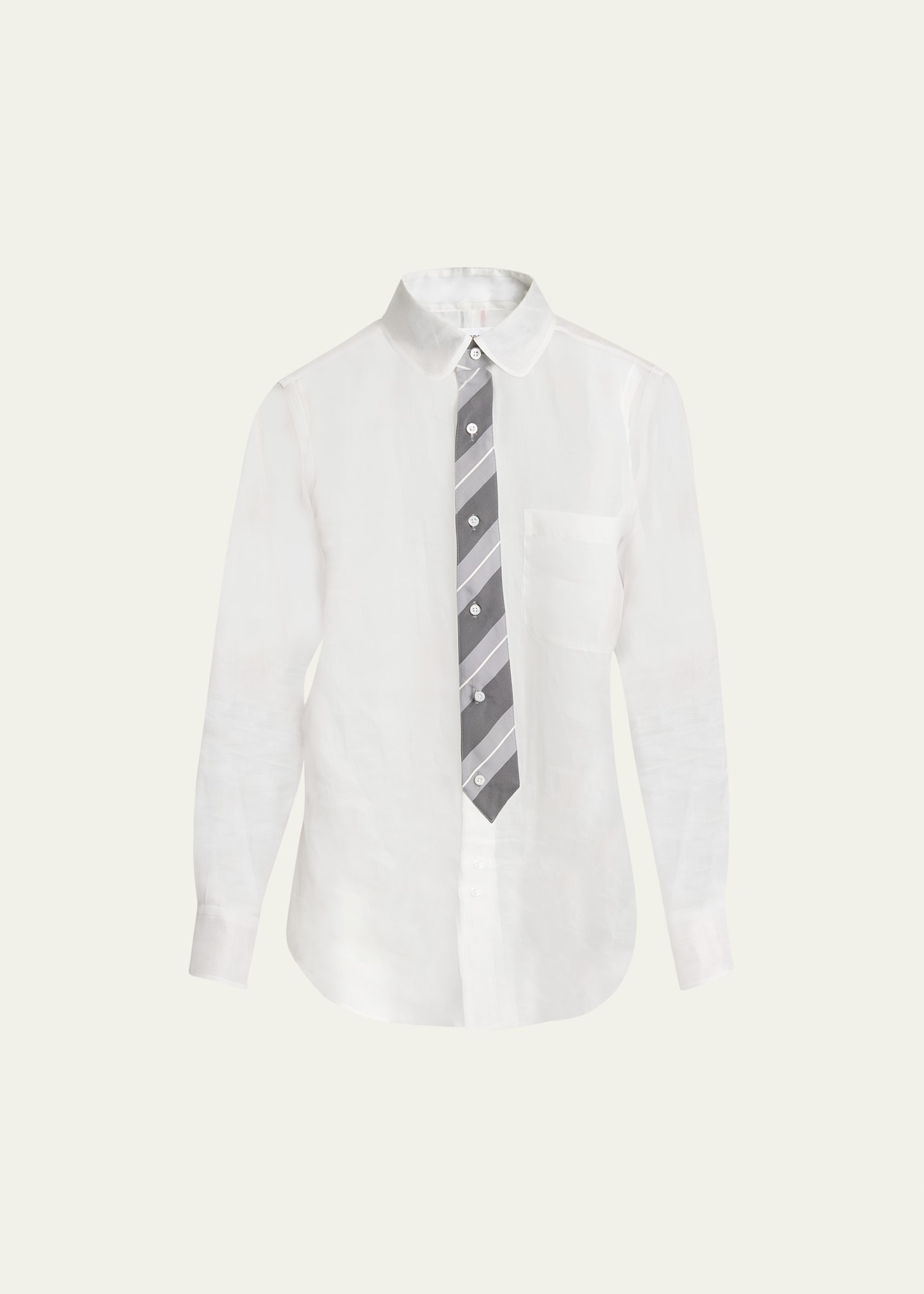 Shop Thom Browne Men's Sheer Organza Shirt With Tie Print In White