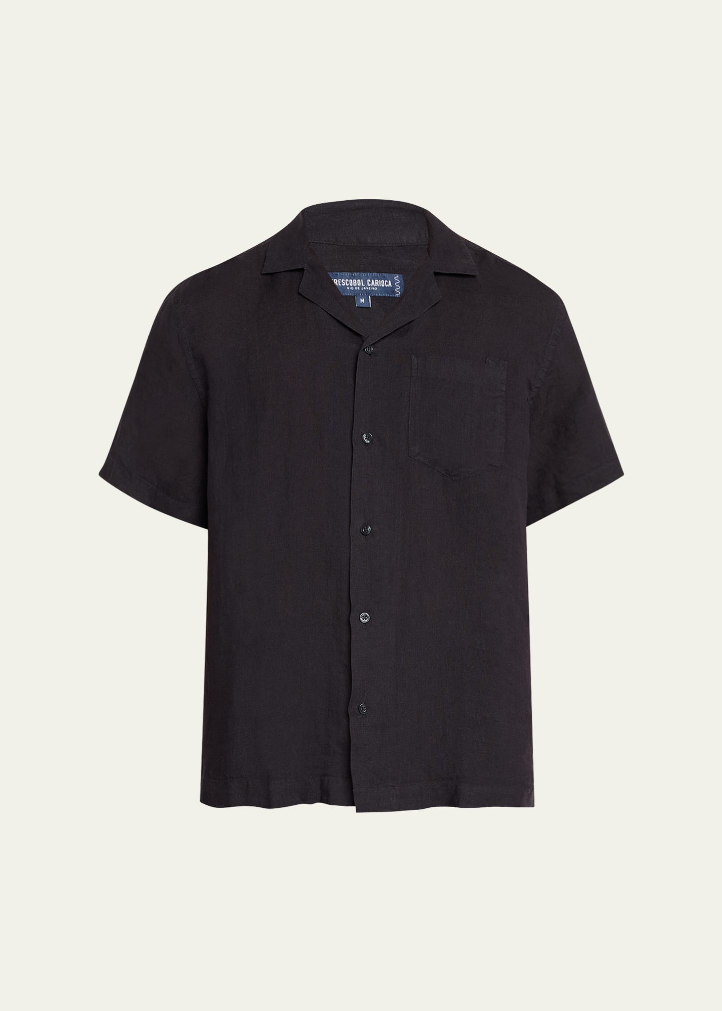 Frescobol Carioca Men's Angelo Linen Short-sleeve Camp Shirt In Black 02