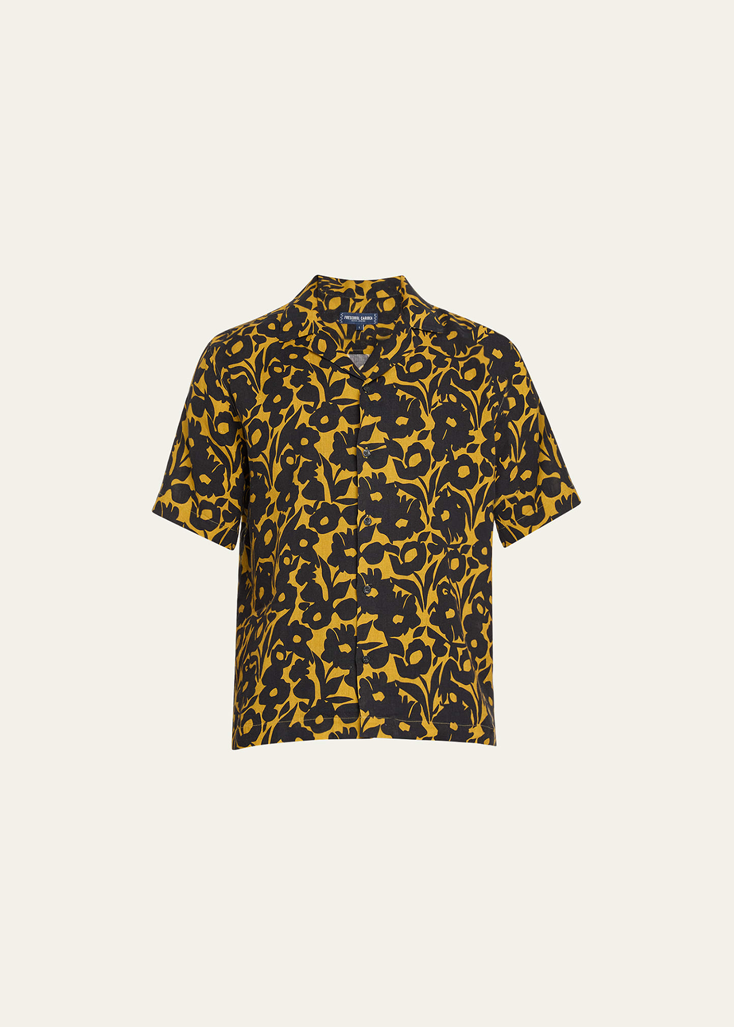 Frescobol Carioca Men's Roberto Perennial-print Linen Short-sleeve Shirt In Harvest Gold Bla