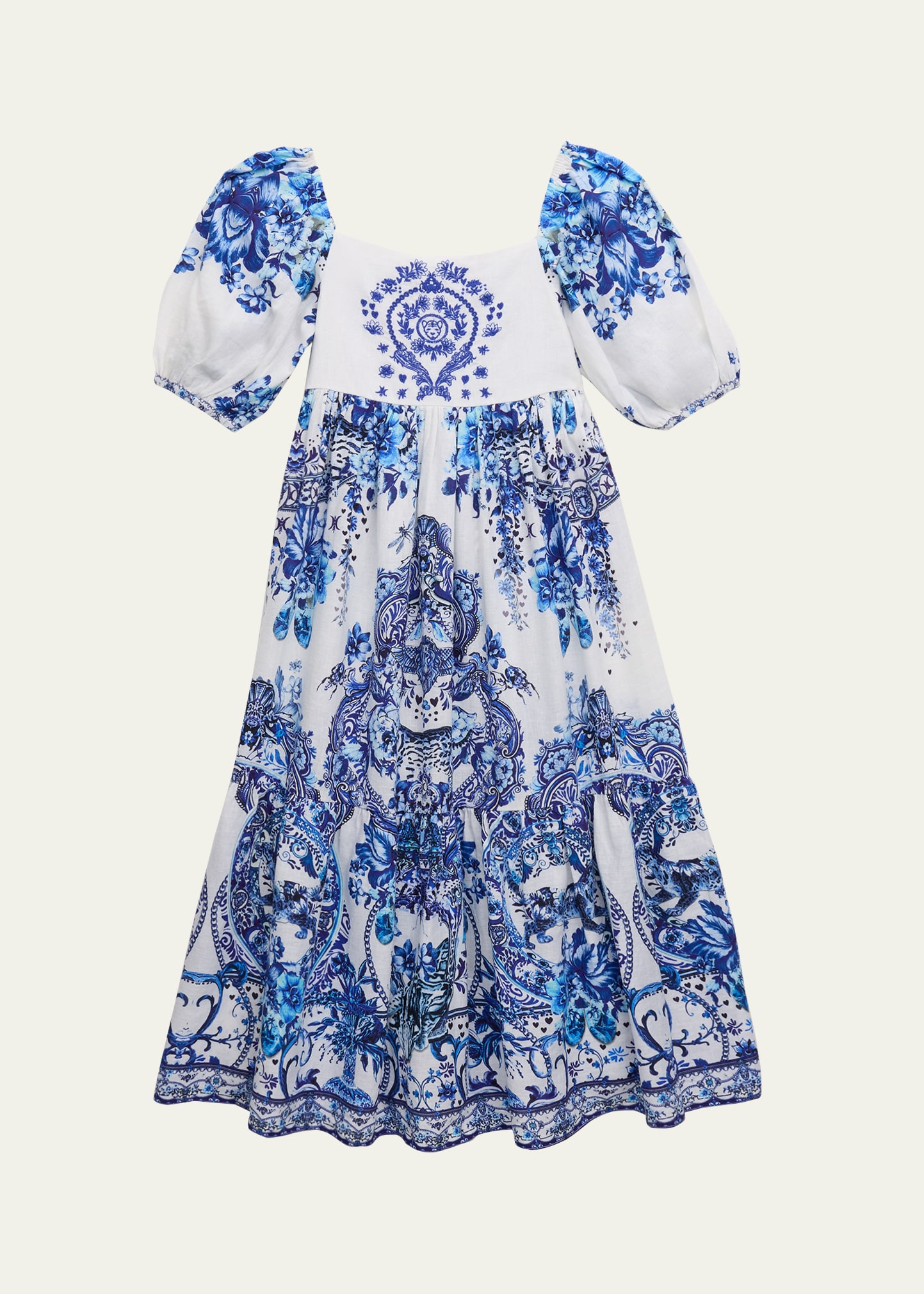 Shop Camilla Girl's Puff Sleeve Midi Dress In Glaze And Graze