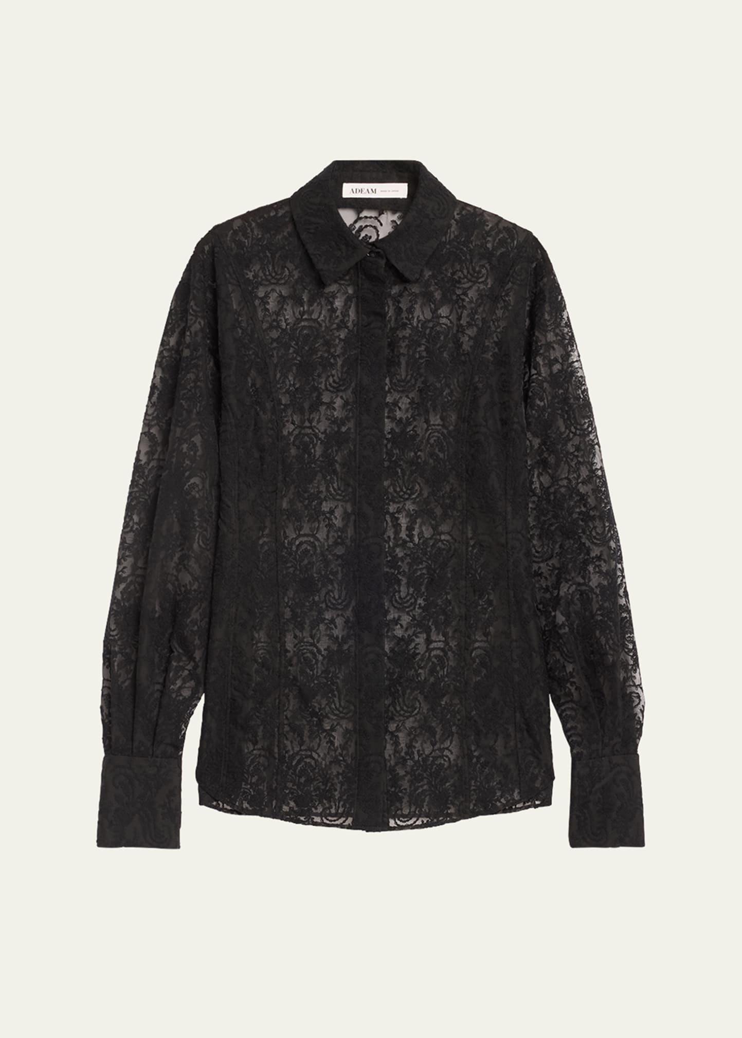 Adeam Margot Floral Sheer Button Down Shirt In Black