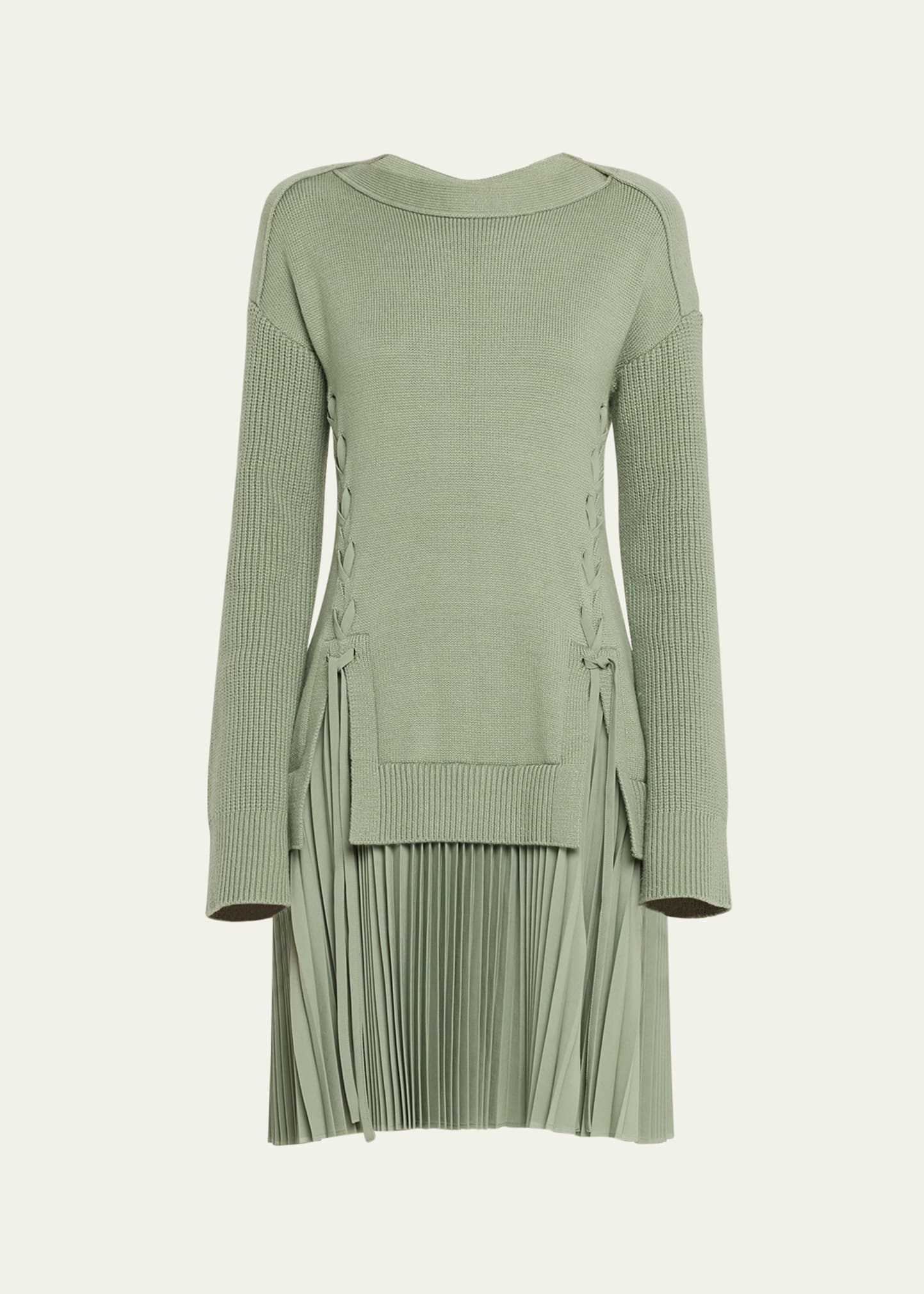 Adeam Melissa Knit Dress With Pleated Skirt In Sage Green