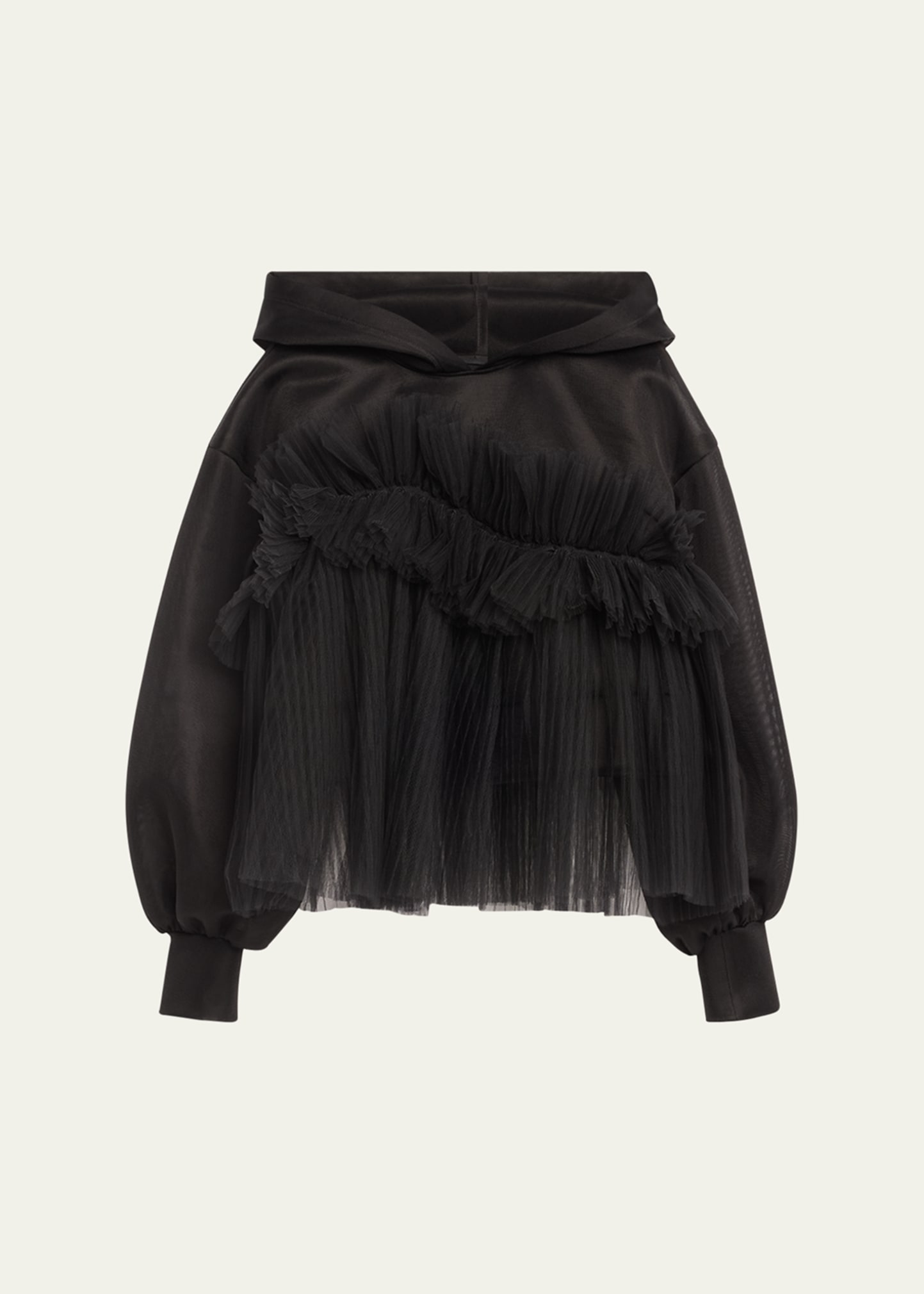 Adeam Aurora Semi-sheer Hooded Ruffle Top In Black