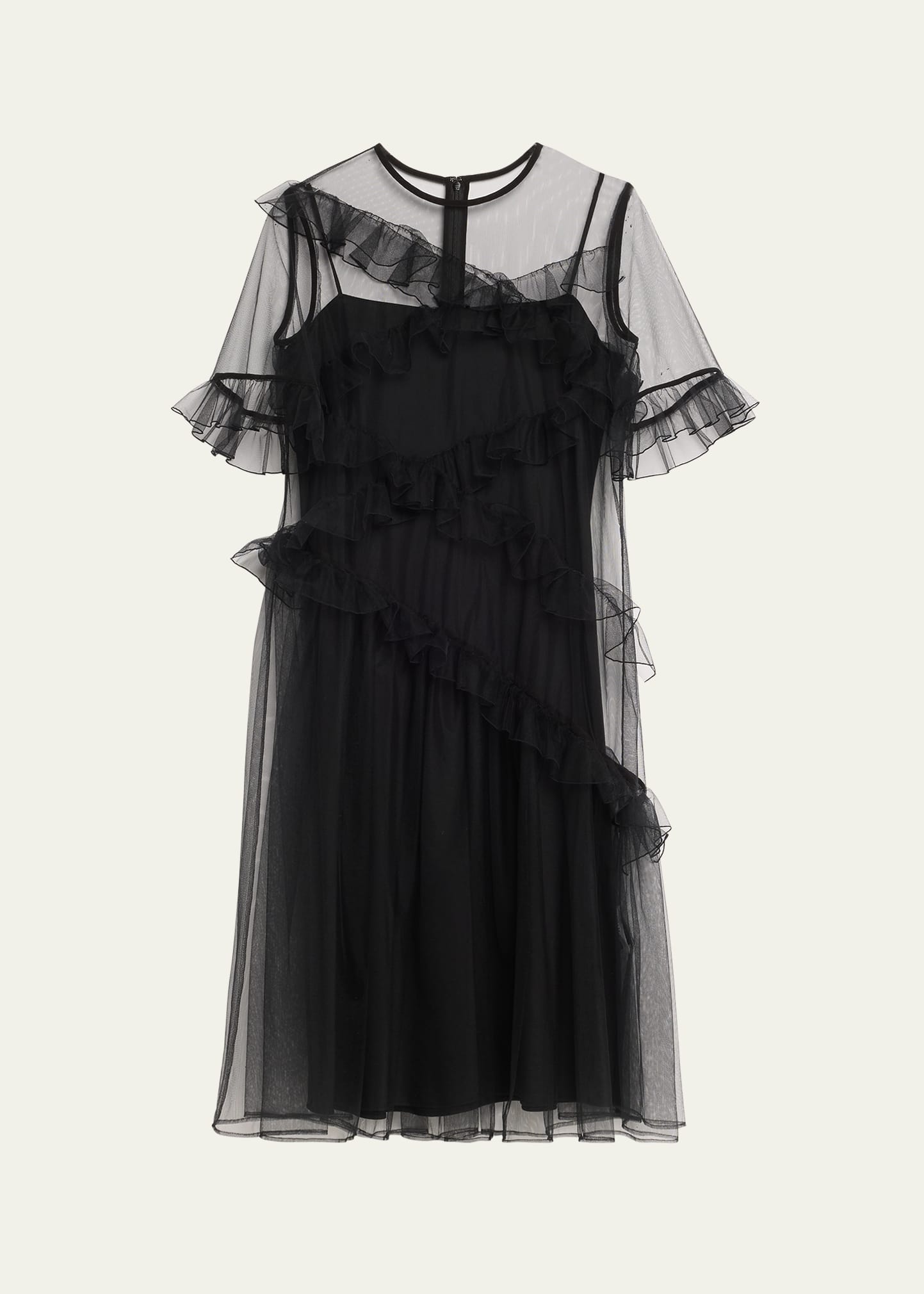 Adeam Kitri Mesh Midi Dress With Ruffle Detail In Black