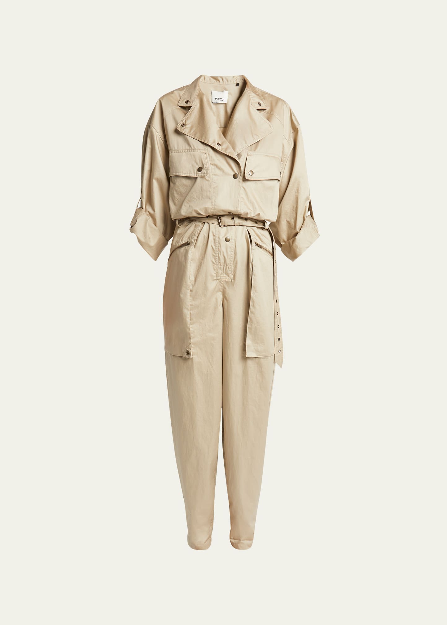 Shop Isabel Marant Jocelyne Belted Cargo Jumpsuit In Khaki