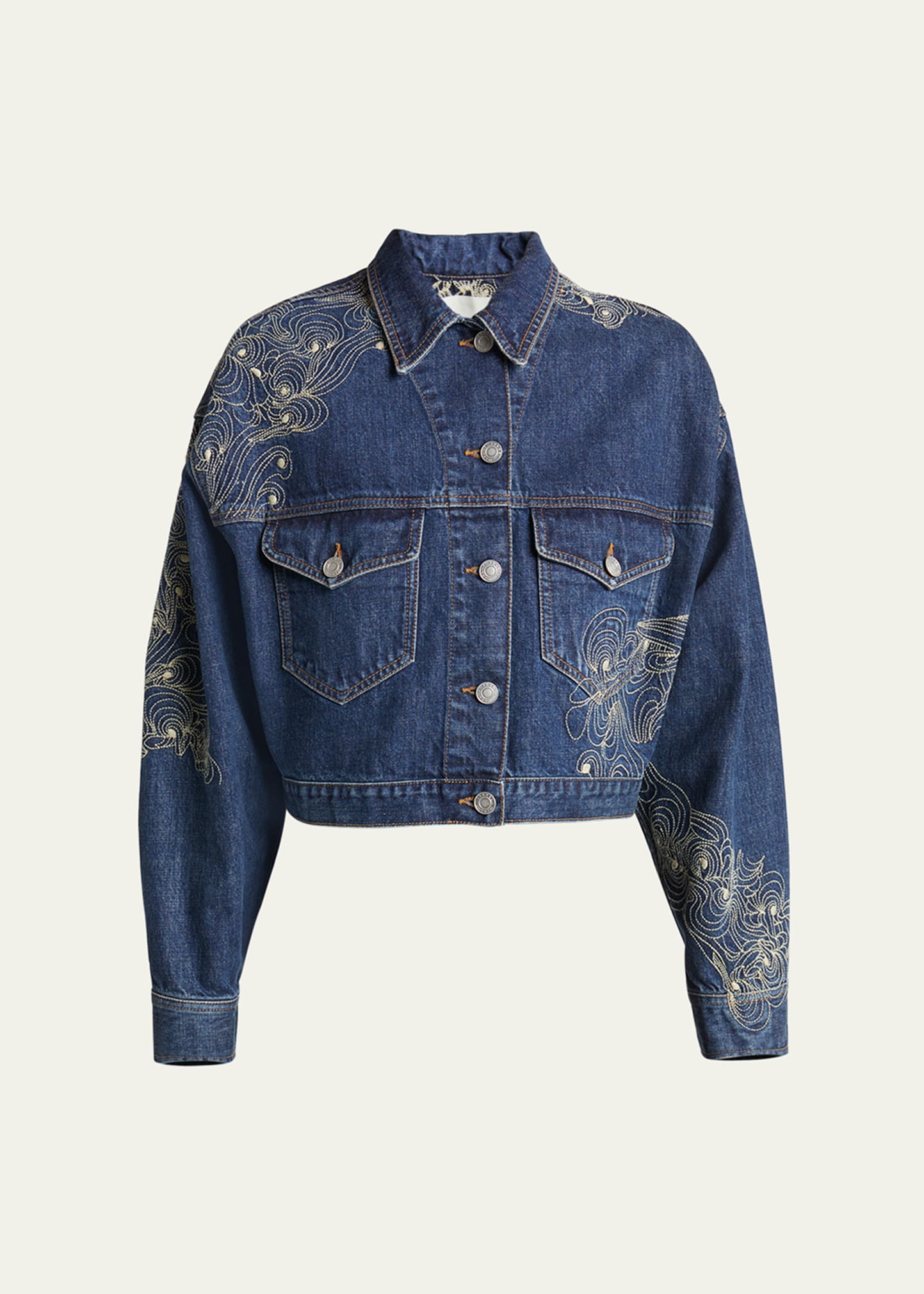 Shop Isabel Marant Isleya Abstract Stitch Denim Jacket In Blue