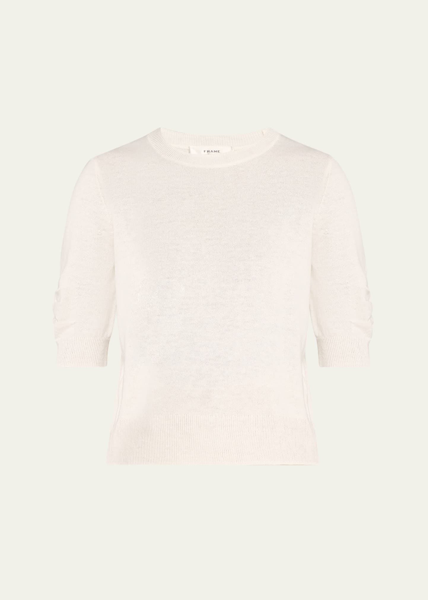 Frame Gathered Short-sleeve Sweater In White