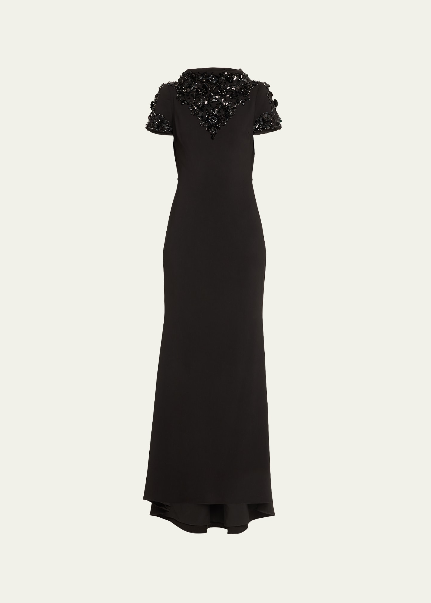 Badgley Mischka Funnel-neck Bead & Sequin-embellished Gown In Blck