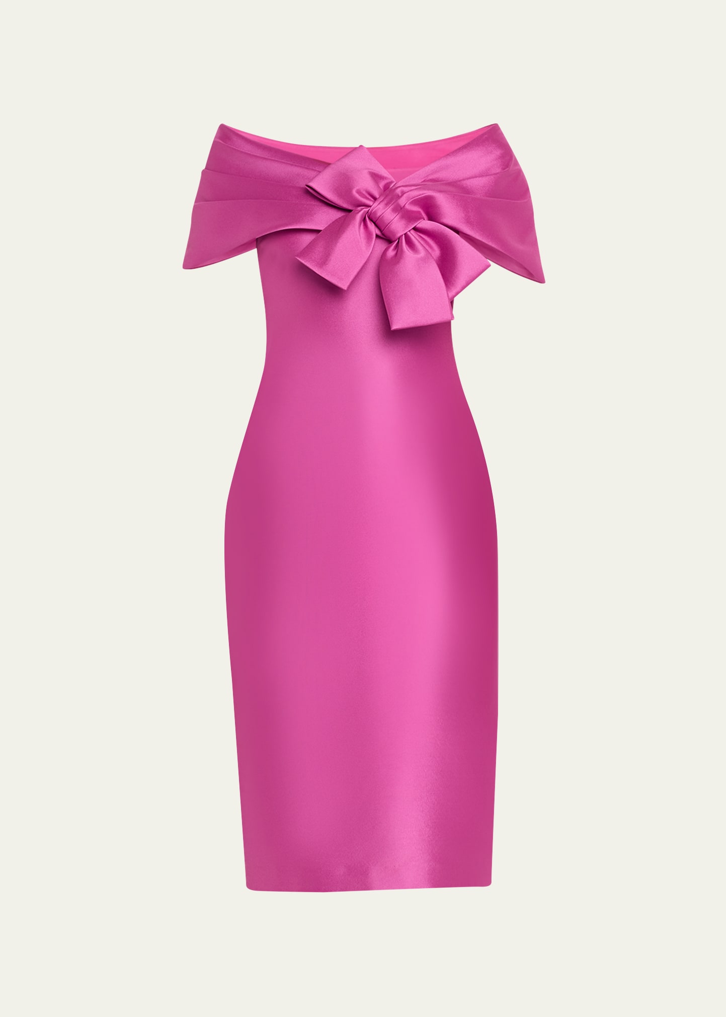 Off-Shoulder Bow-Front Bodycon Midi Dress