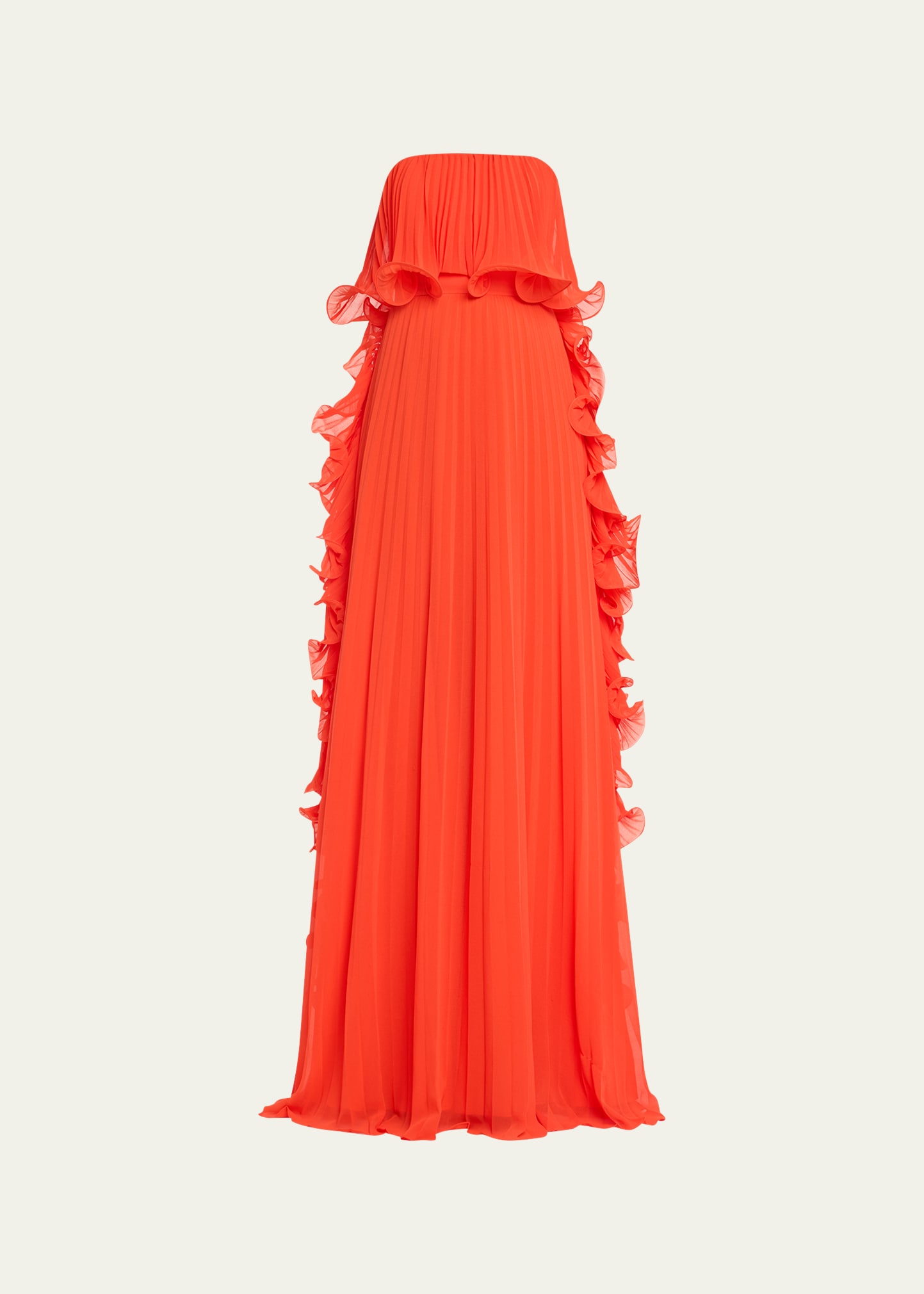 Shop Badgley Mischka Strapless Pleated Ruffle Gown In Popp