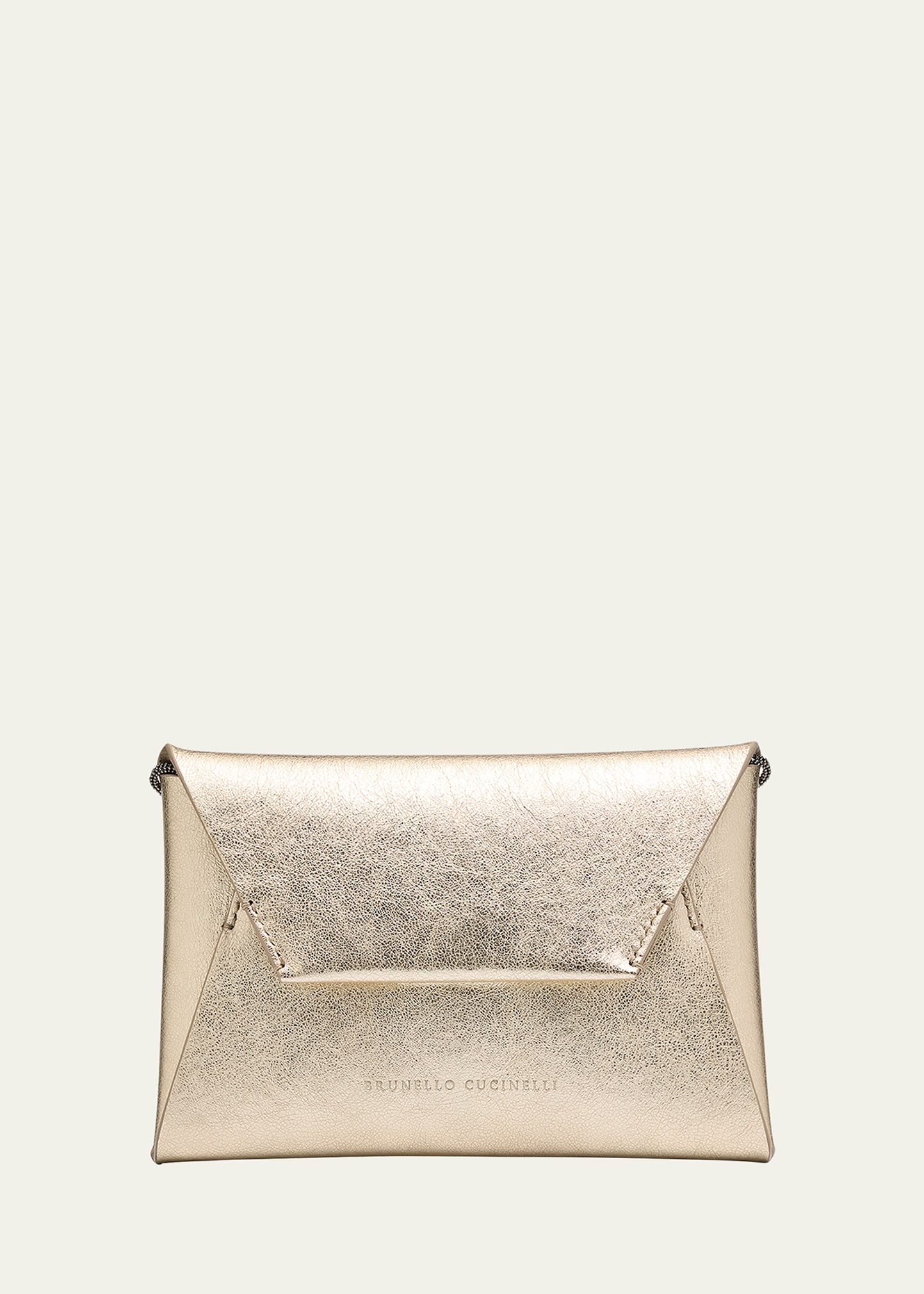 Brunello Cucinelli Envelope Flap Metallic Leather Clutch Bag In Gold