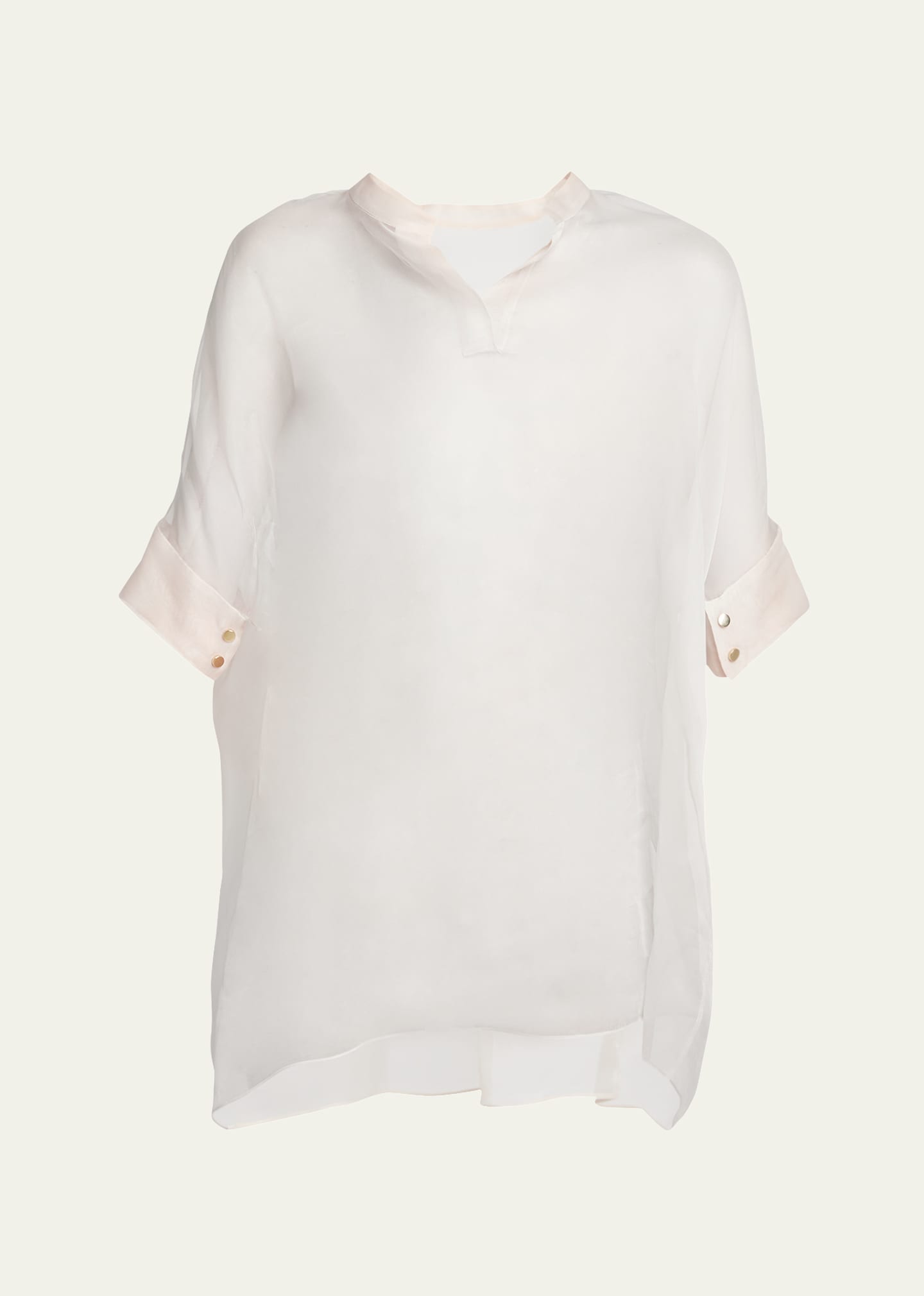 Short-Sleeve Sheer Silk Tunic Top With Cami