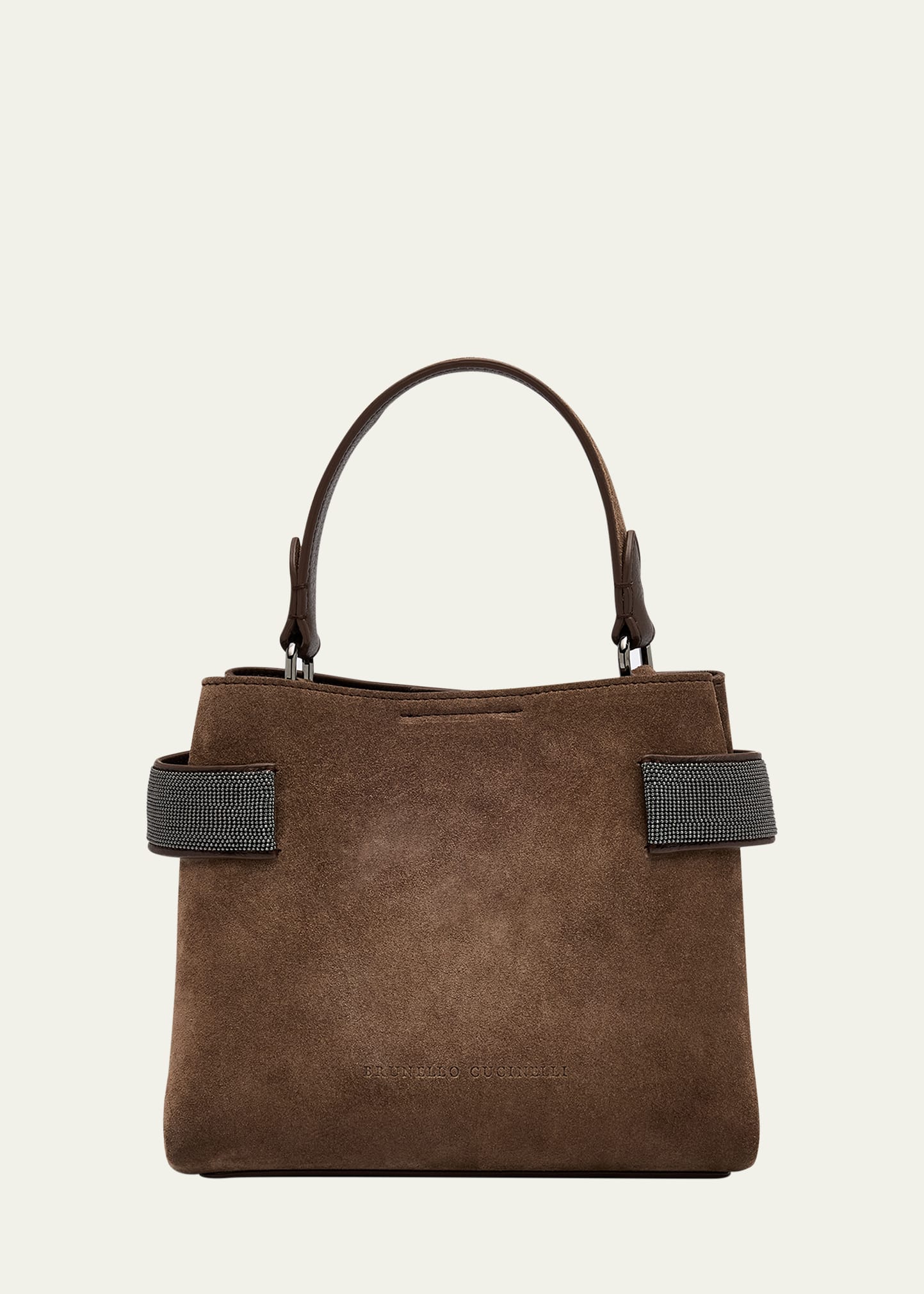 Brunello Cucinelli Mini Monili Velour Top-handle Bag In Brown