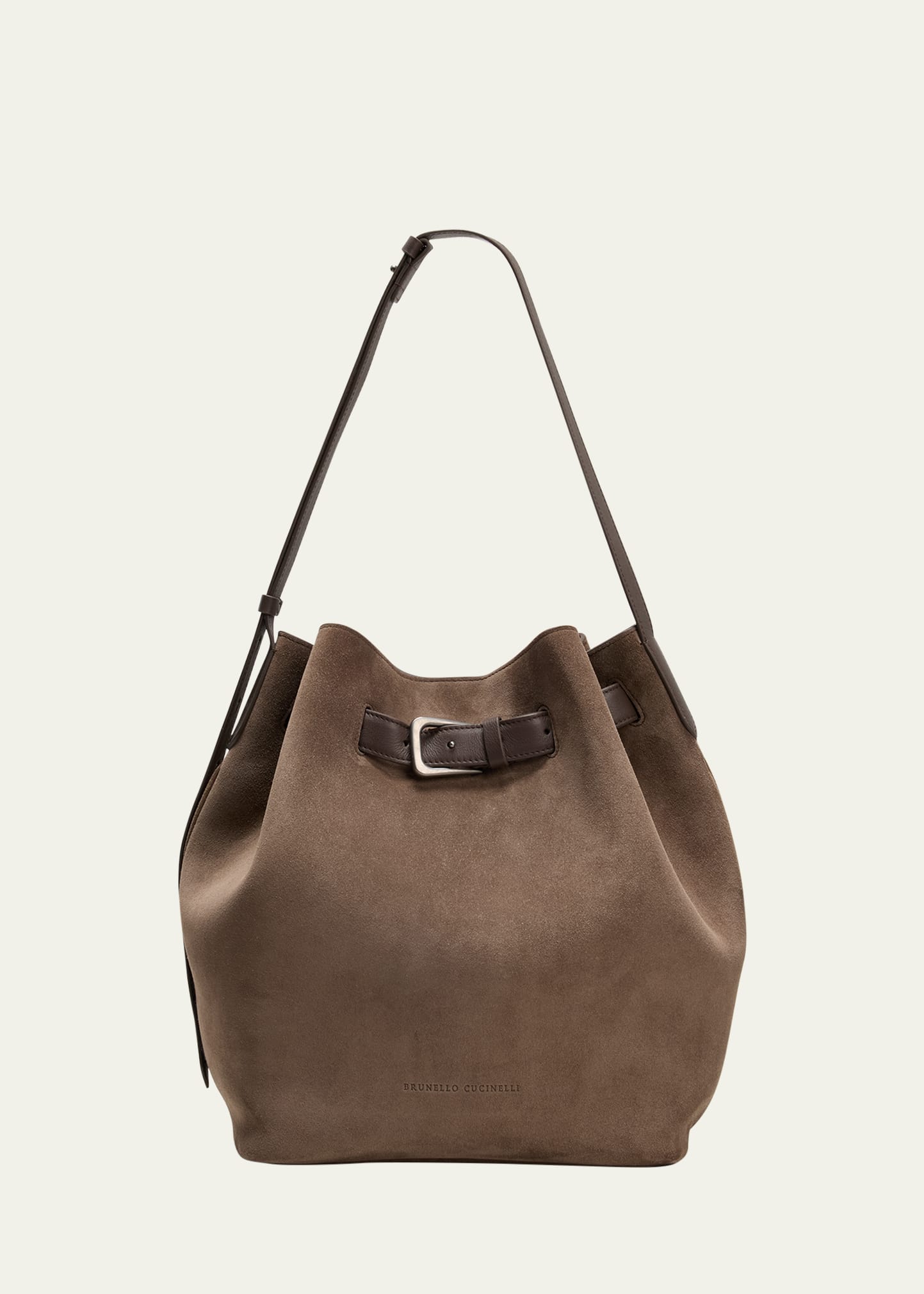 Brunello Cucinelli Medium Belt Velour Bucket Bag In Brown