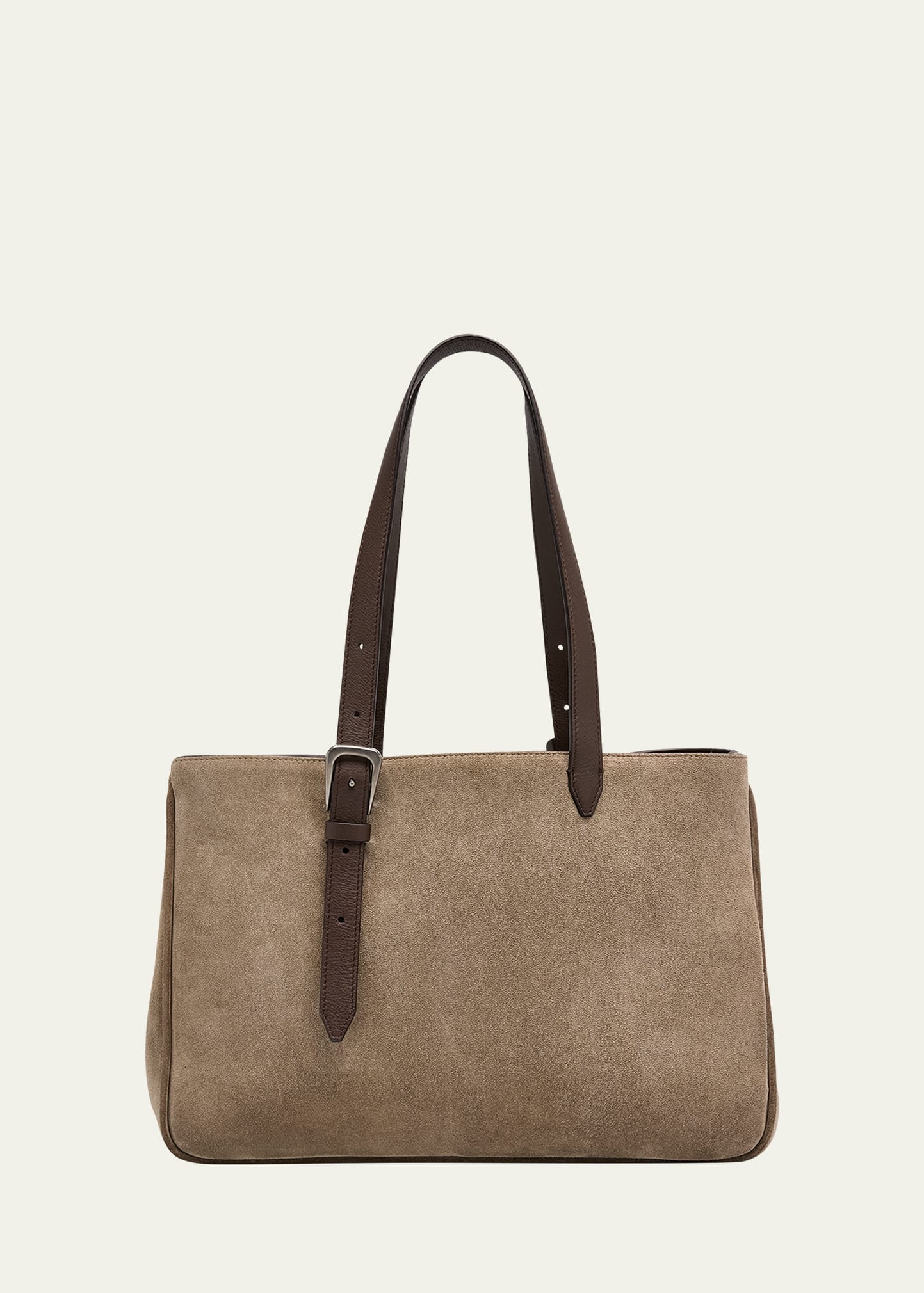 Brunello Cucinelli East-west Belt Velour Leather Tote Bag In Brown