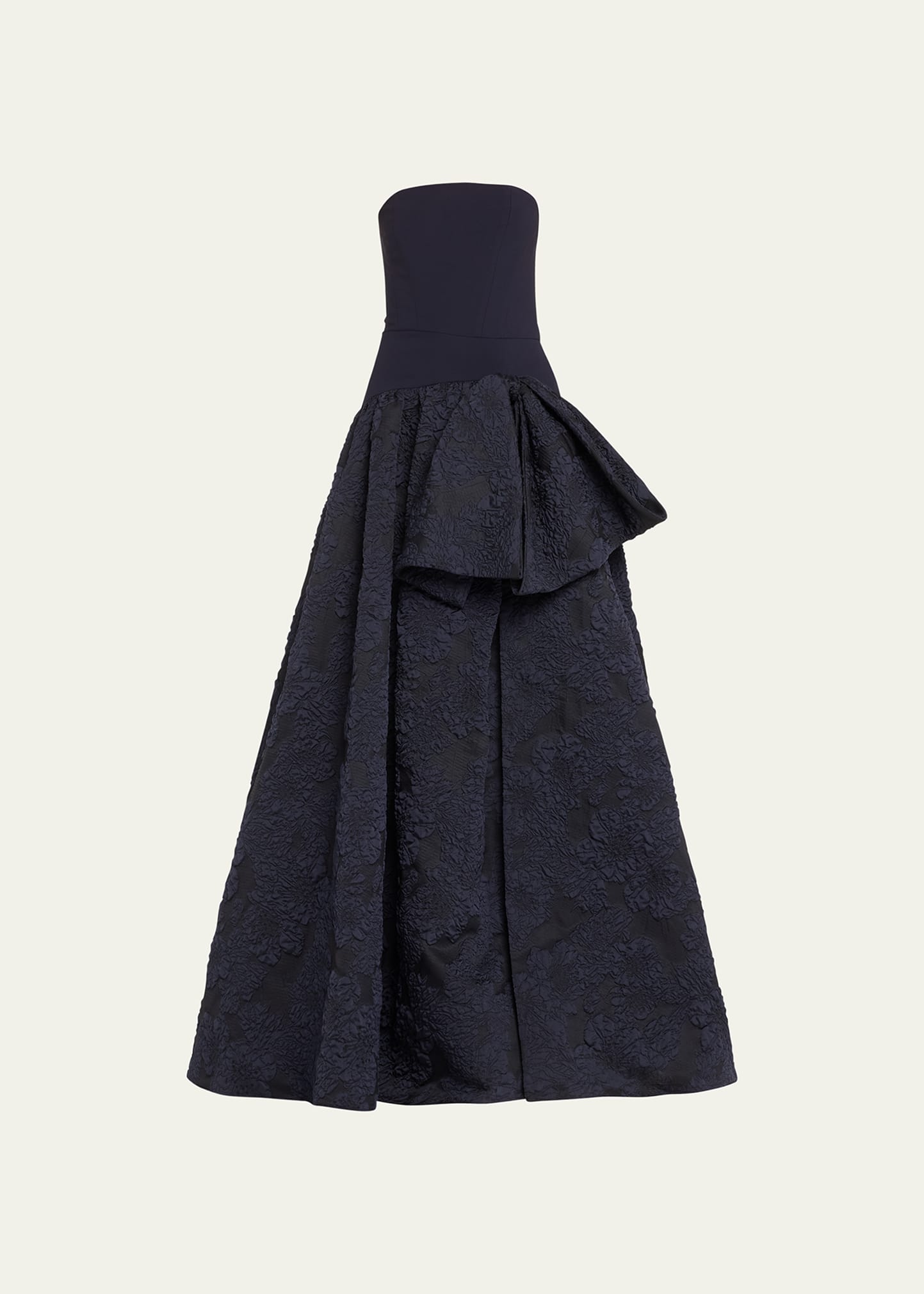 Shop Marchesa Notte Calathea Strapless A-line Jacquard Crepe Gown In Navy