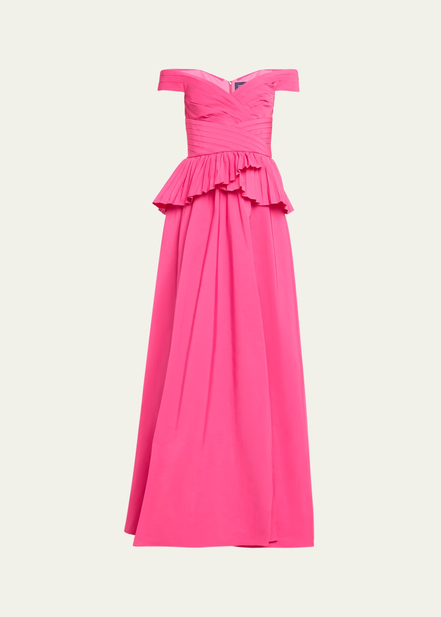 Shop Marchesa Notte Off-shoulder Taffeta Peplum Gown In Pink