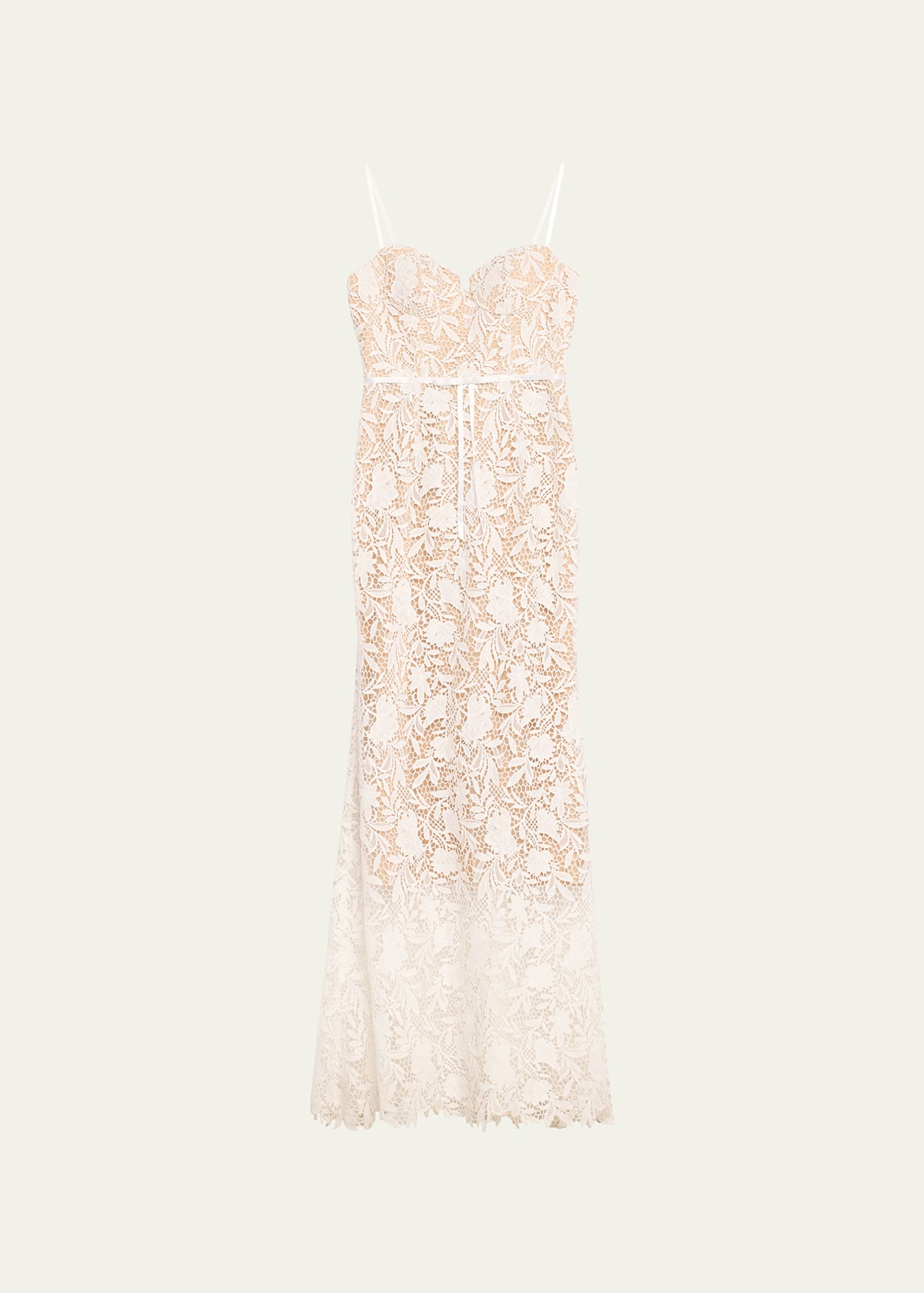 Shop Marchesa Notte Sleeveless Floral Lace Sweetheart Gown In Ivory