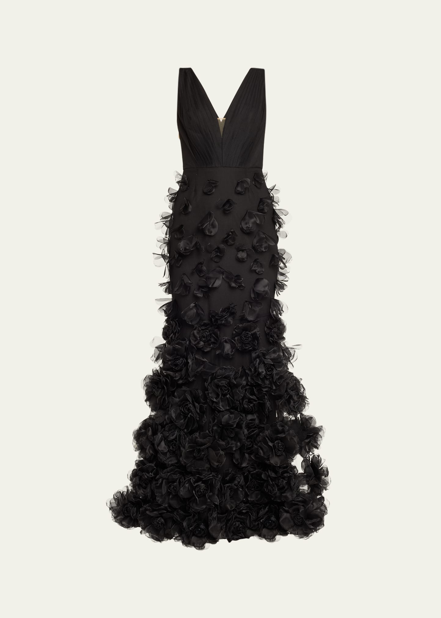Shop Marchesa Notte Deep V-neck Floral Applique Gown In Black