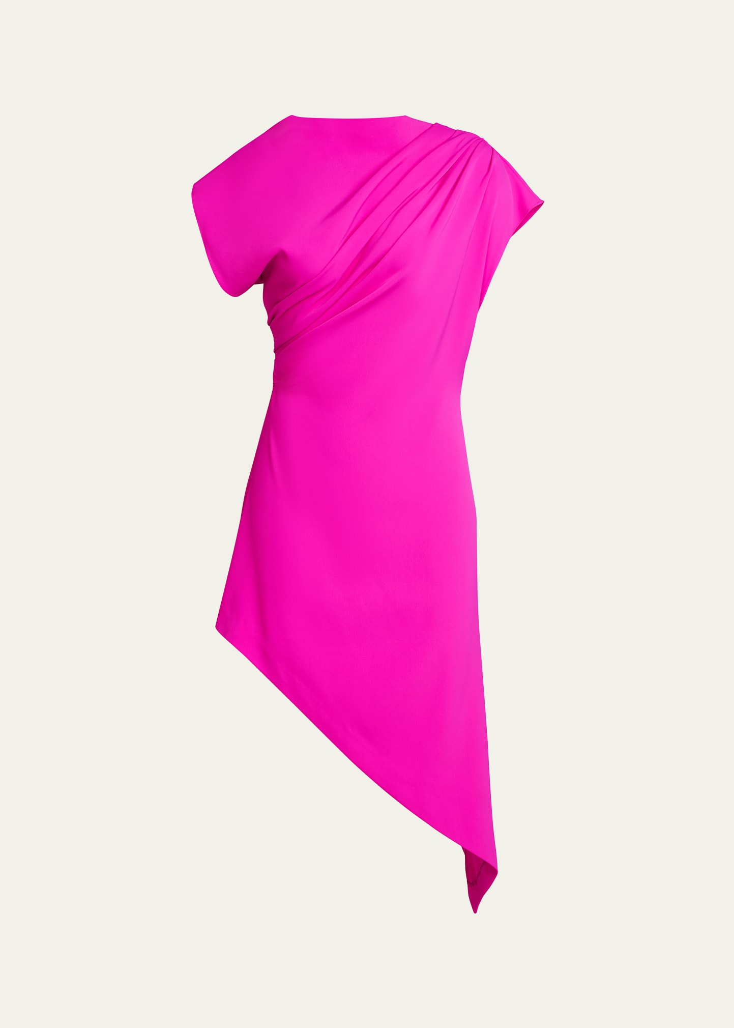 Shop Halston Perri Pleated Asymmetric Crepe Cady Midi Dress In Spicy Pink