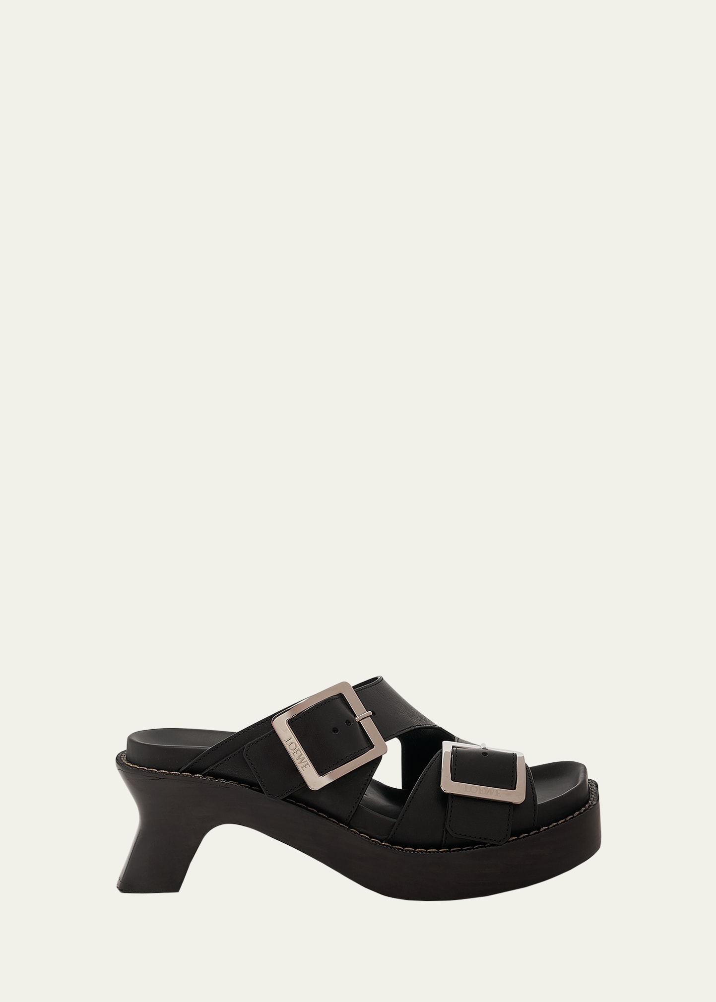 Shop Loewe Leather Dual-buckle Platform Sandals In Black