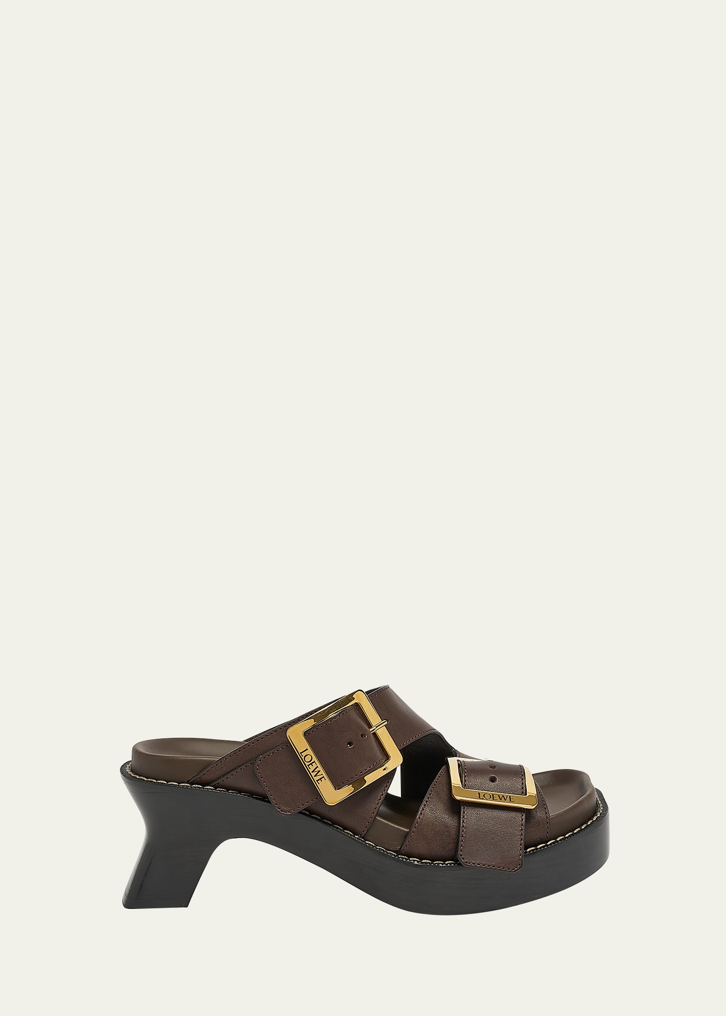 Shop Loewe Leather Dual-buckle Platform Sandals In Horse