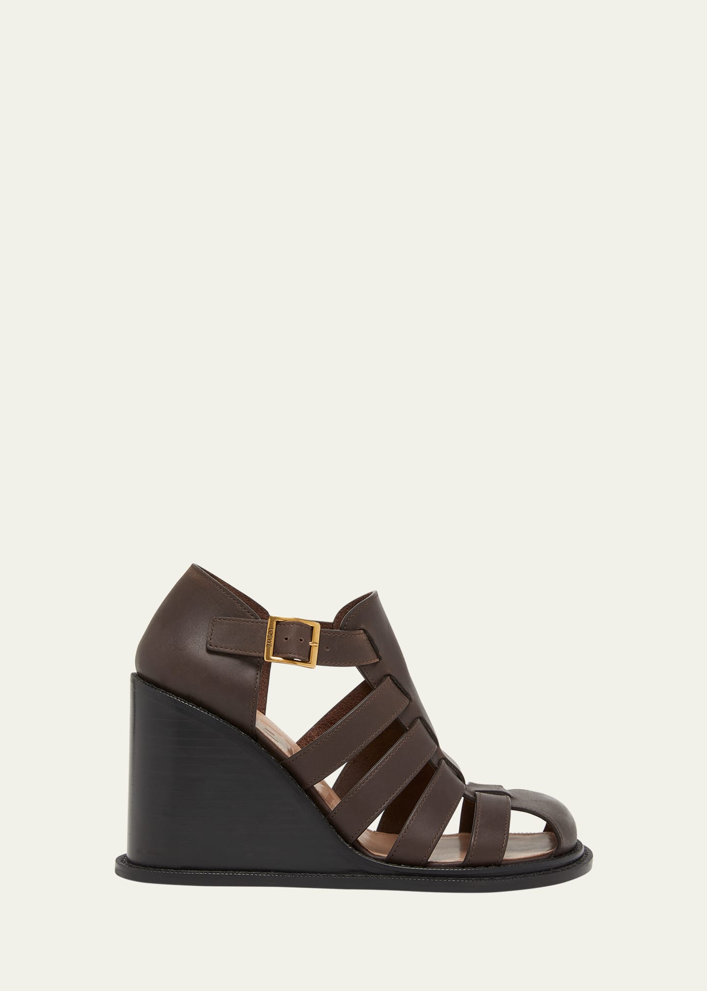 Shop Loewe Campo Leather Wedge Fisherman Sandals In Dark Brown