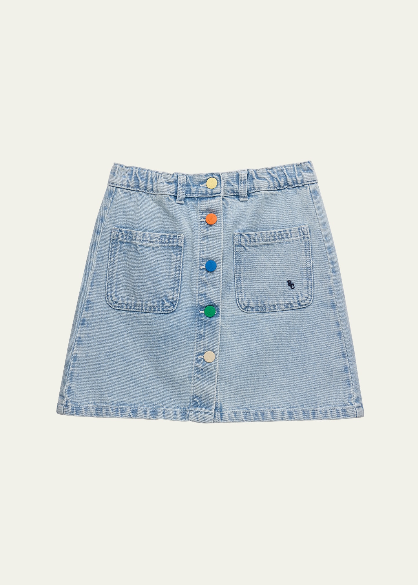 Shop Bobo Choses Girl's Rainbow Button Denim Skirt In Light Blue