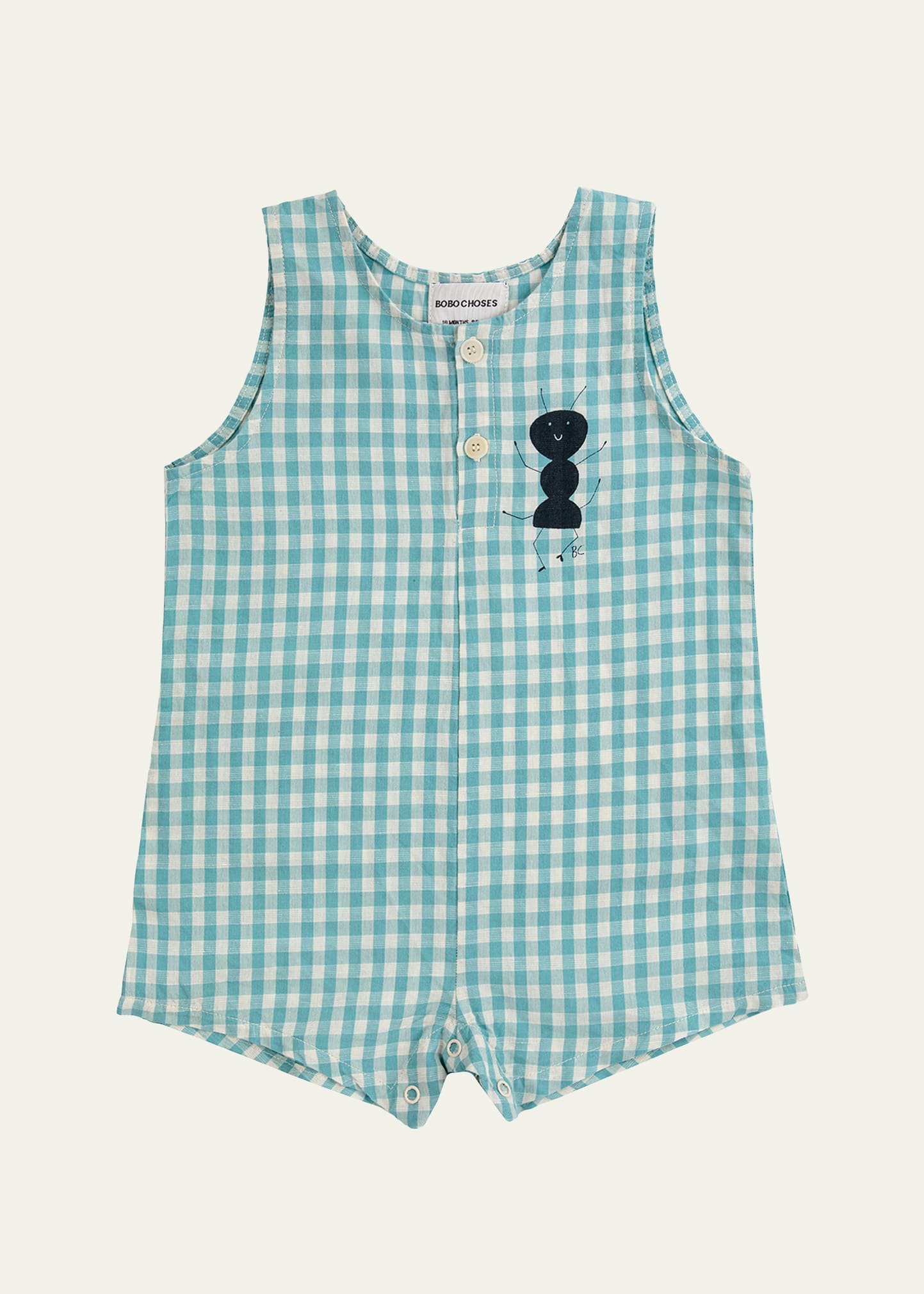 Bobo Choses Kid's Ant Vichy Woven Playsuit In Turquoise
