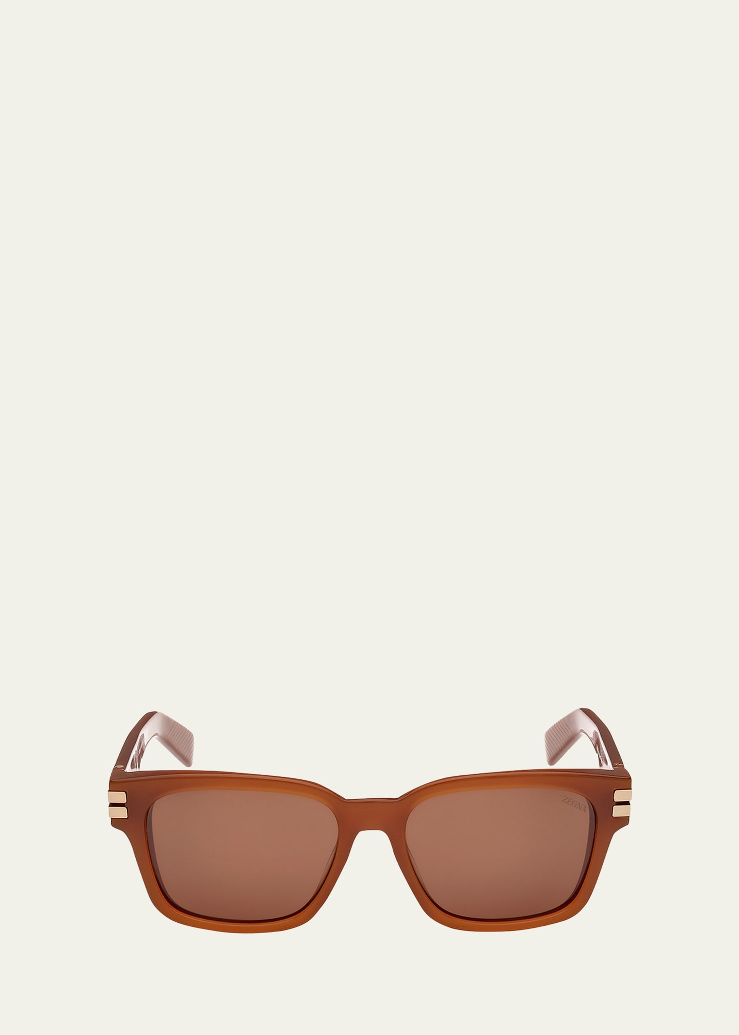 Shop Zegna Men's Acetate Rectangle Sunglasses In Shiny Light Brown