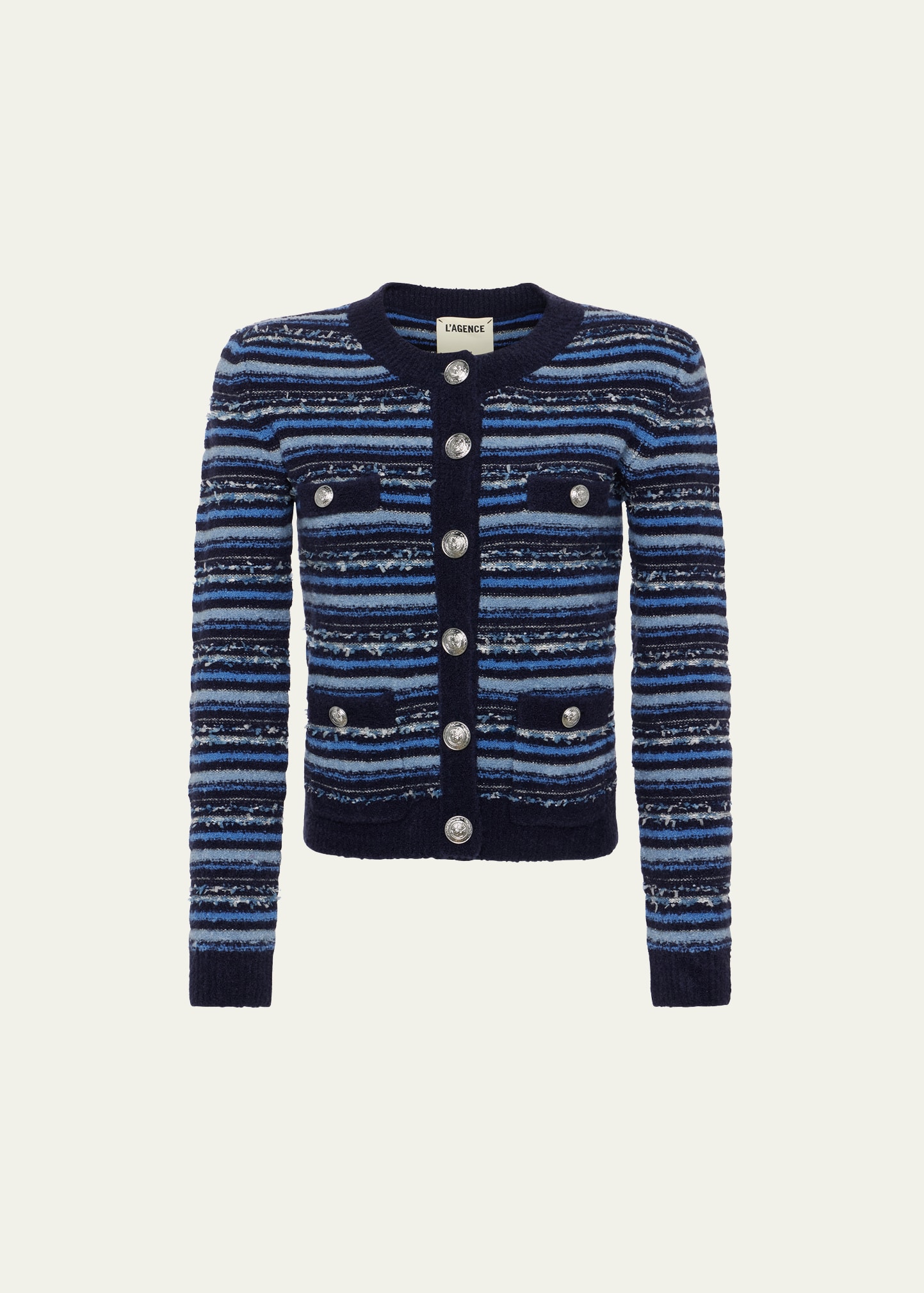 Shop L Agence Woodson Stripe Knit Jacket In Blue Multi
