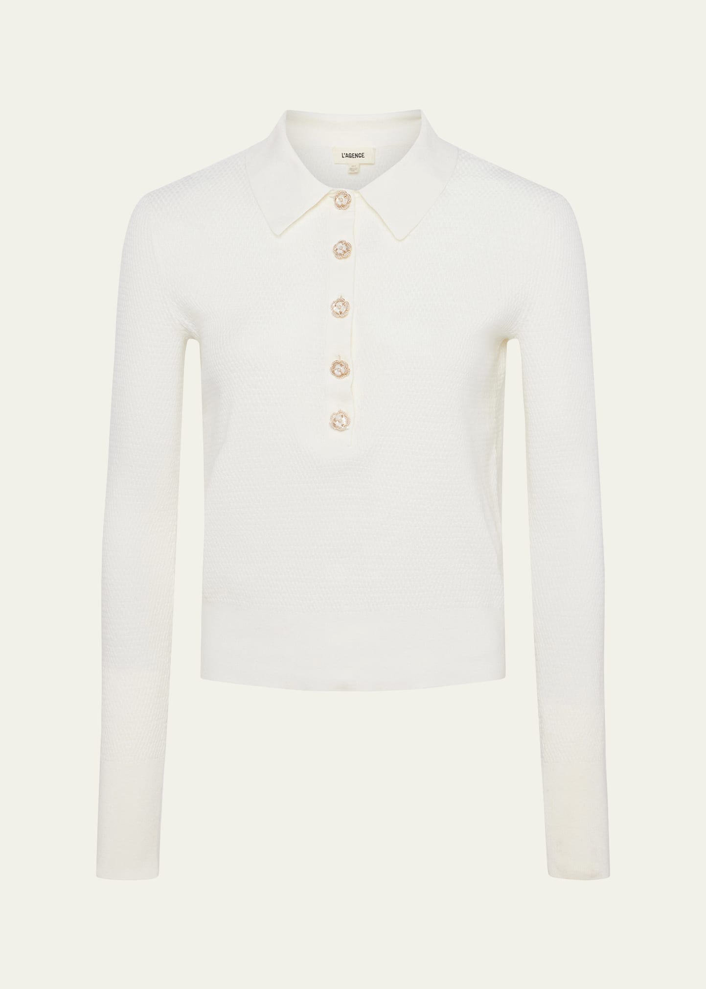 Shop L Agence Sterling Jewel-button Sweater In Ivory Jewel Btn