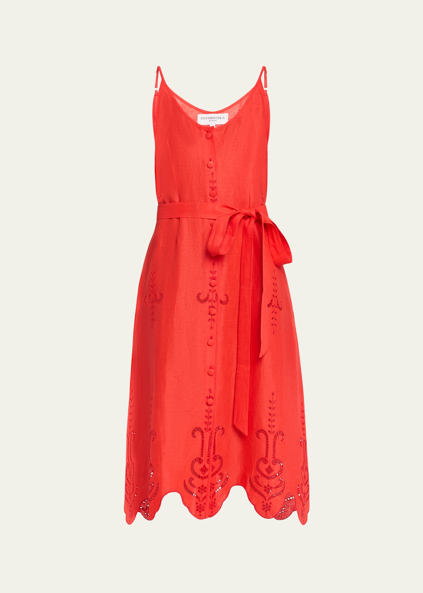 Evi Grintela Esther Eyelet-embroidered Linen Midi Dress In Red